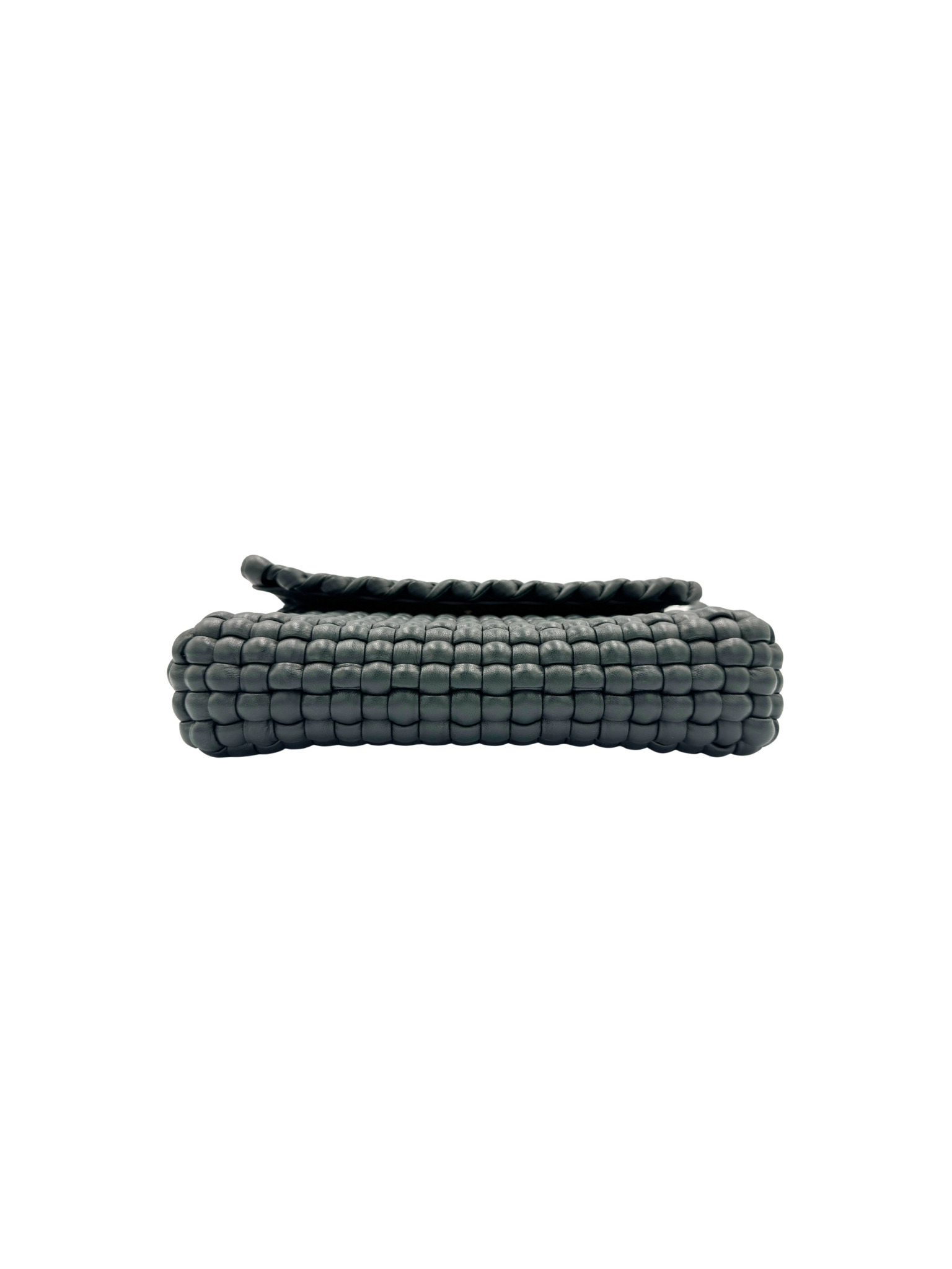 Swing Shoulder Bag in Dark Green Intrecciato Woven Leather