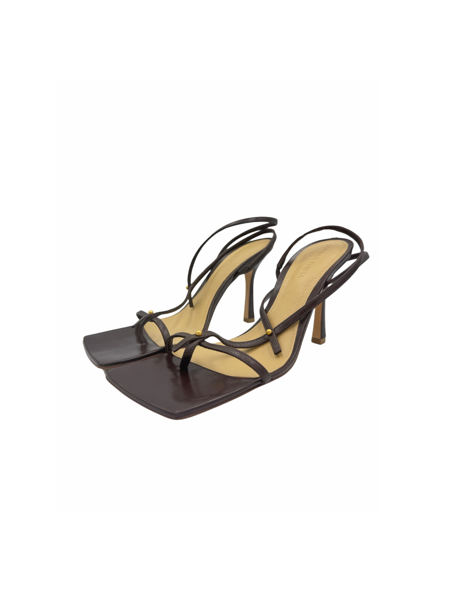Size 39 T-Strap Heel Sandals in Fondant Brown Leather