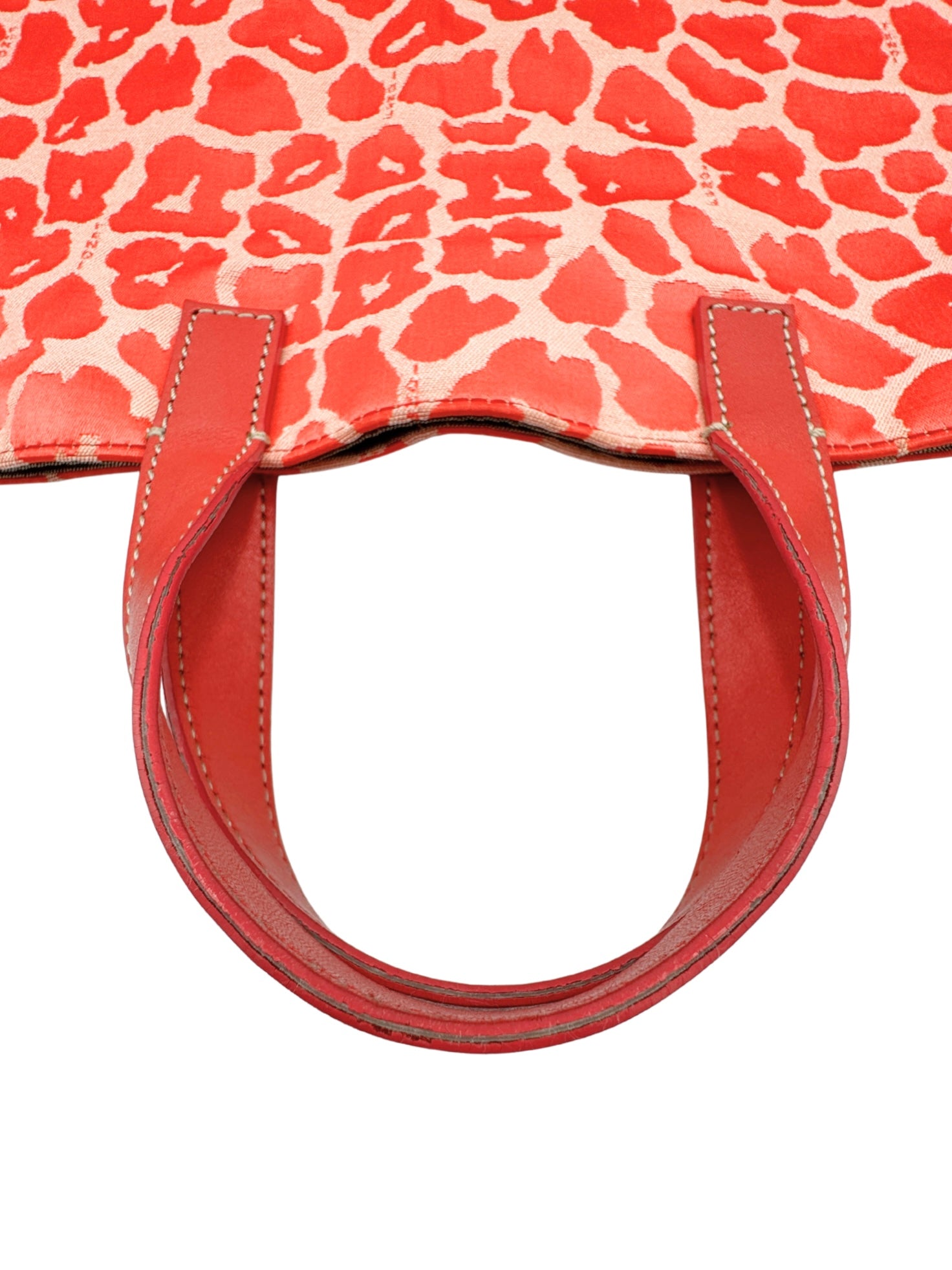 Leopard Print North/South Shopping Tote Bag in Red Embroidered Canvas