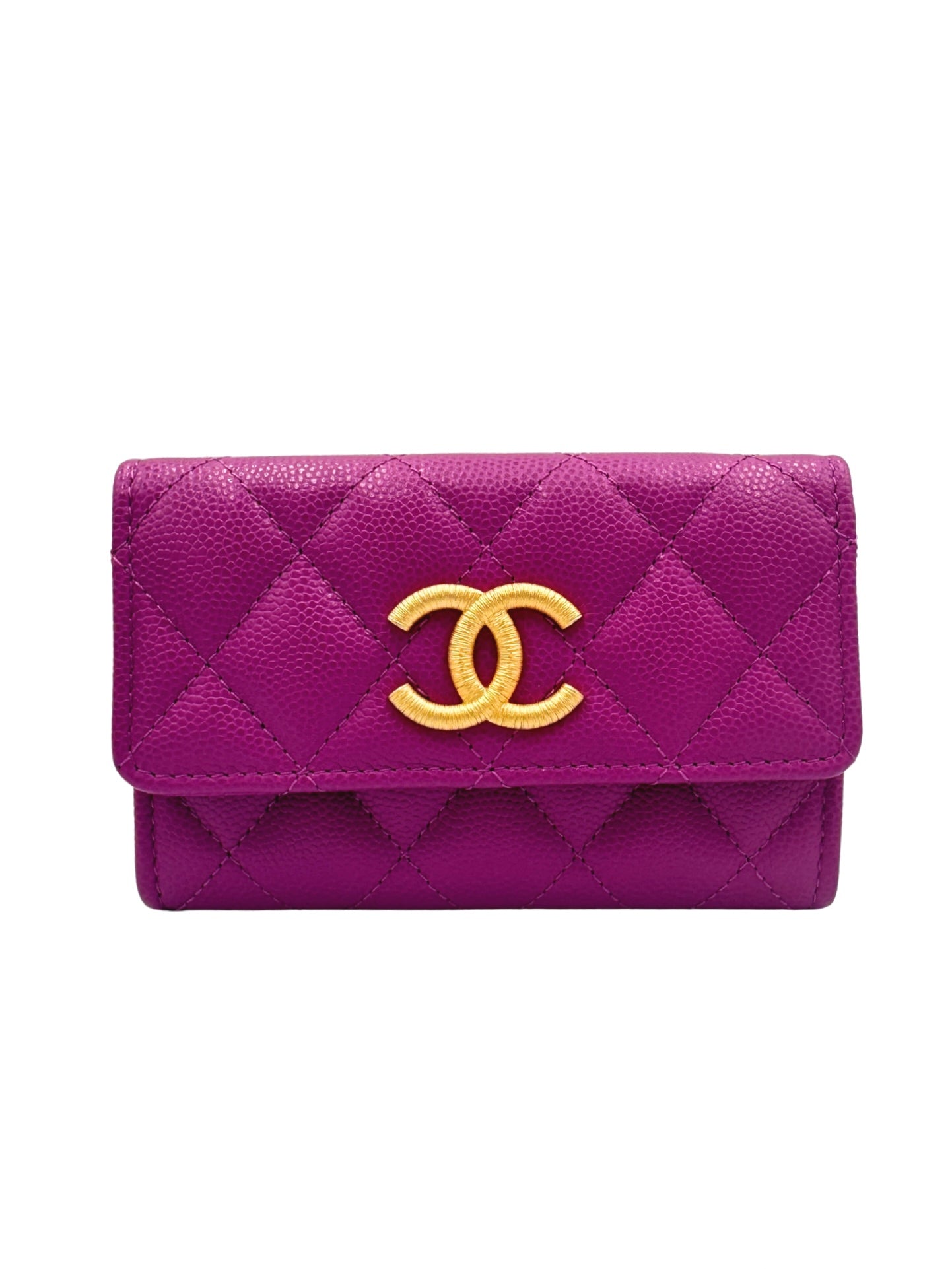 Classic Flap Card Holder Wallet in Fuchsia Caviar Leather