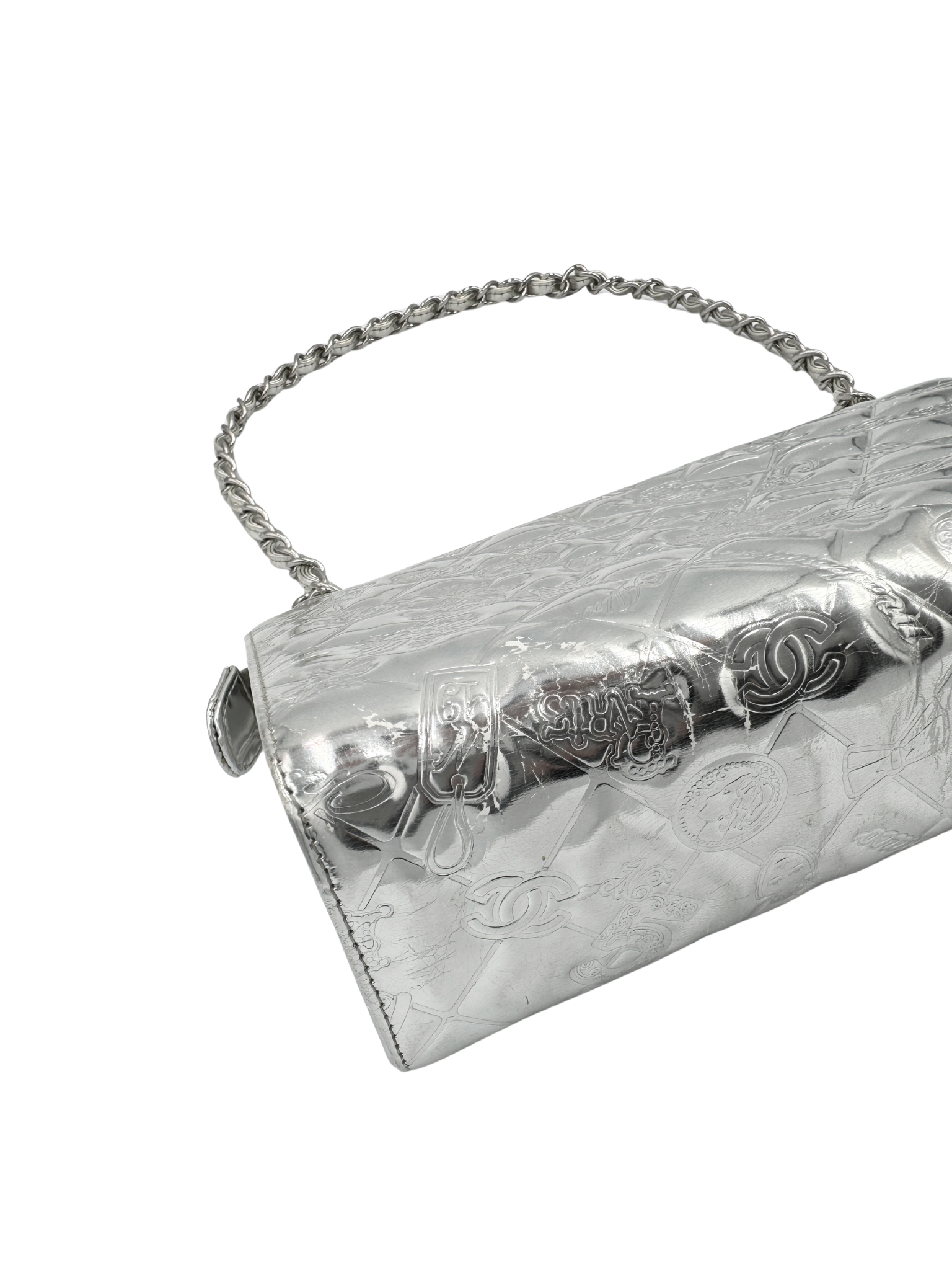 Vintage Lucky Symbols Shoulder Bag in Silver Leather