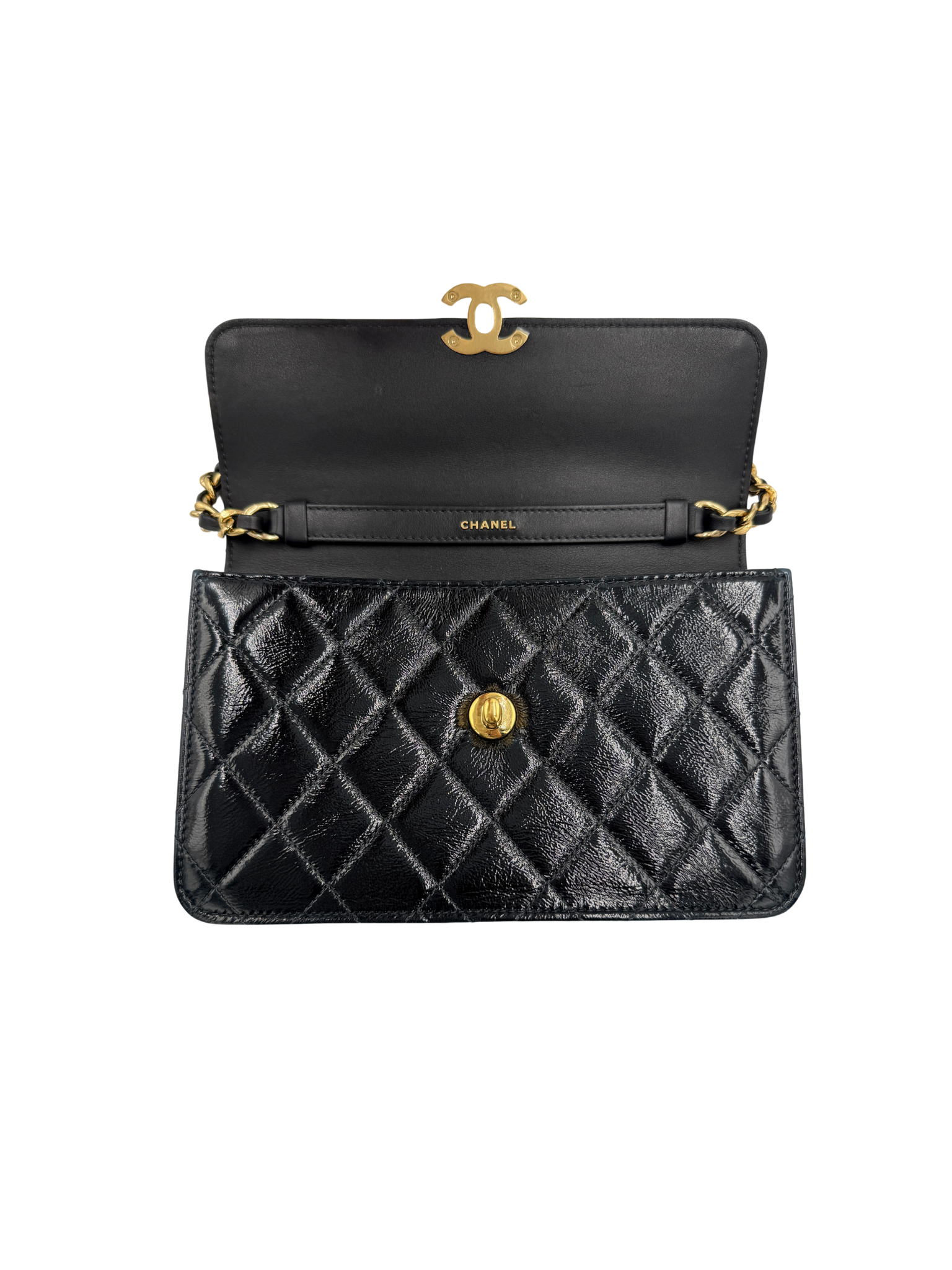 2025 Seasonal Quilted Single Flap Bag in Shiny Glazed Black Calfskin Leather
