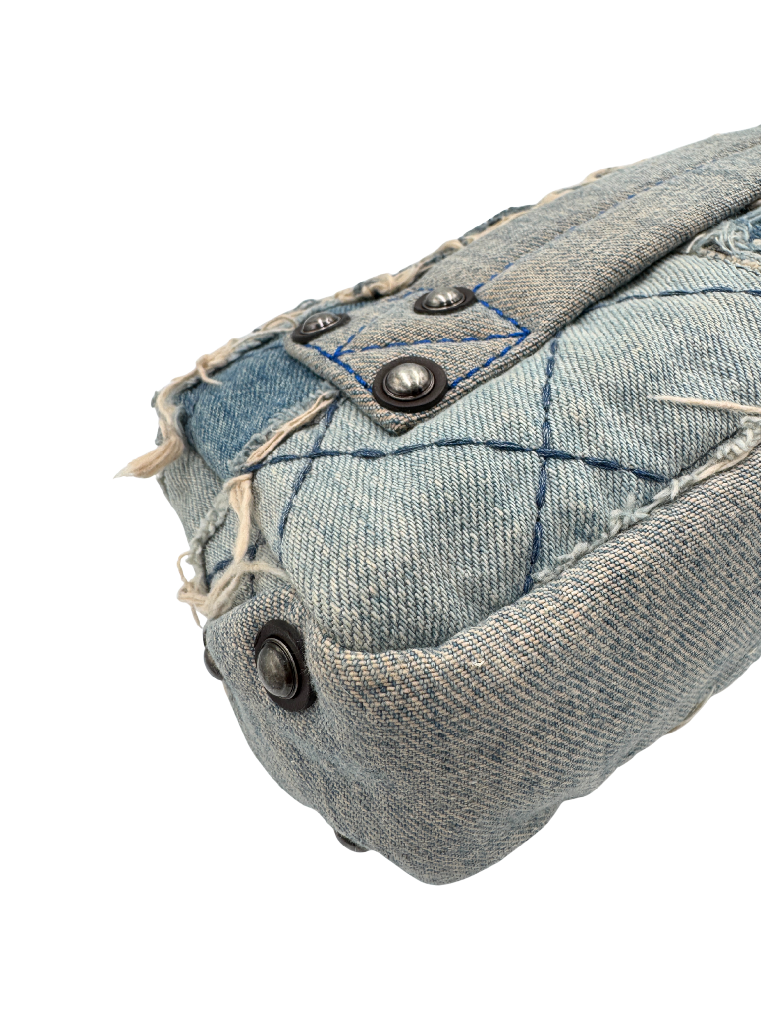 Paris Dallas Collection East-West Classic Flap Shoulder Bag in Patchwork Denim