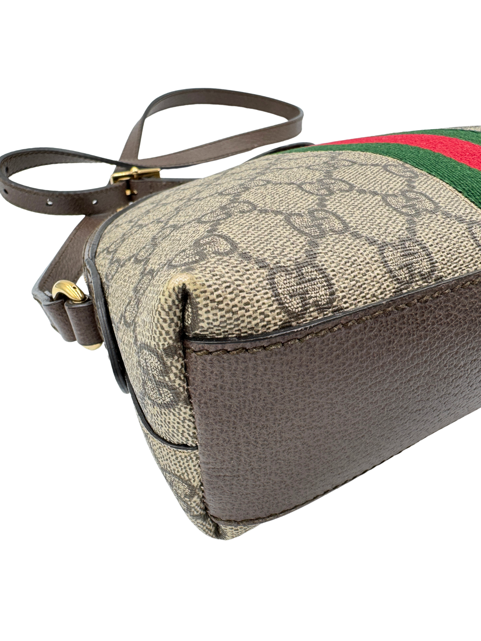 GG Small Ophidia Dome Crossbody Shoulder Bag in Brown and Tan Monogram Supreme Coated Canvas