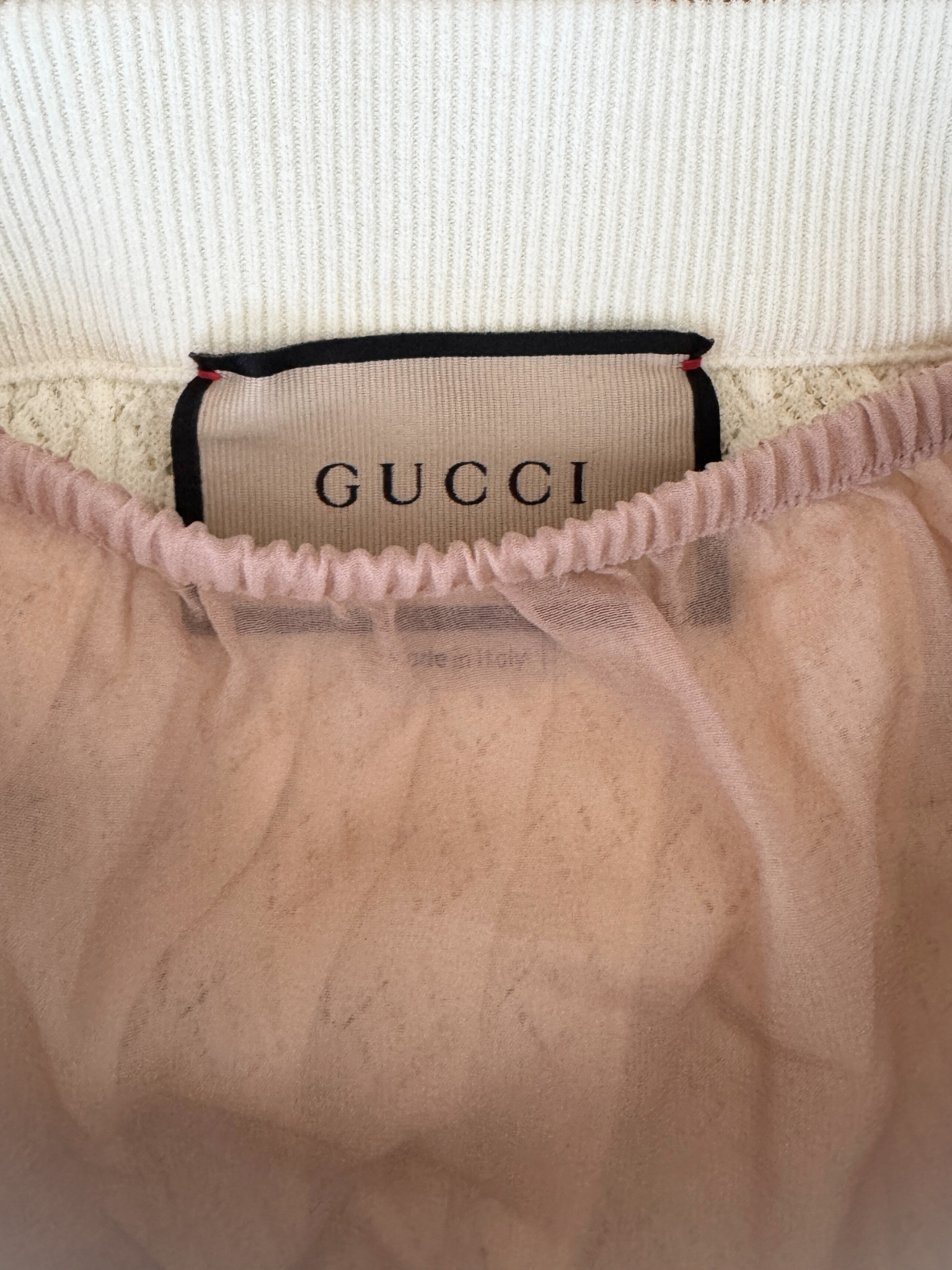 Size L GG Monogram Pleated Midi Skirt in Ivory Knit with Gucci Web Trim