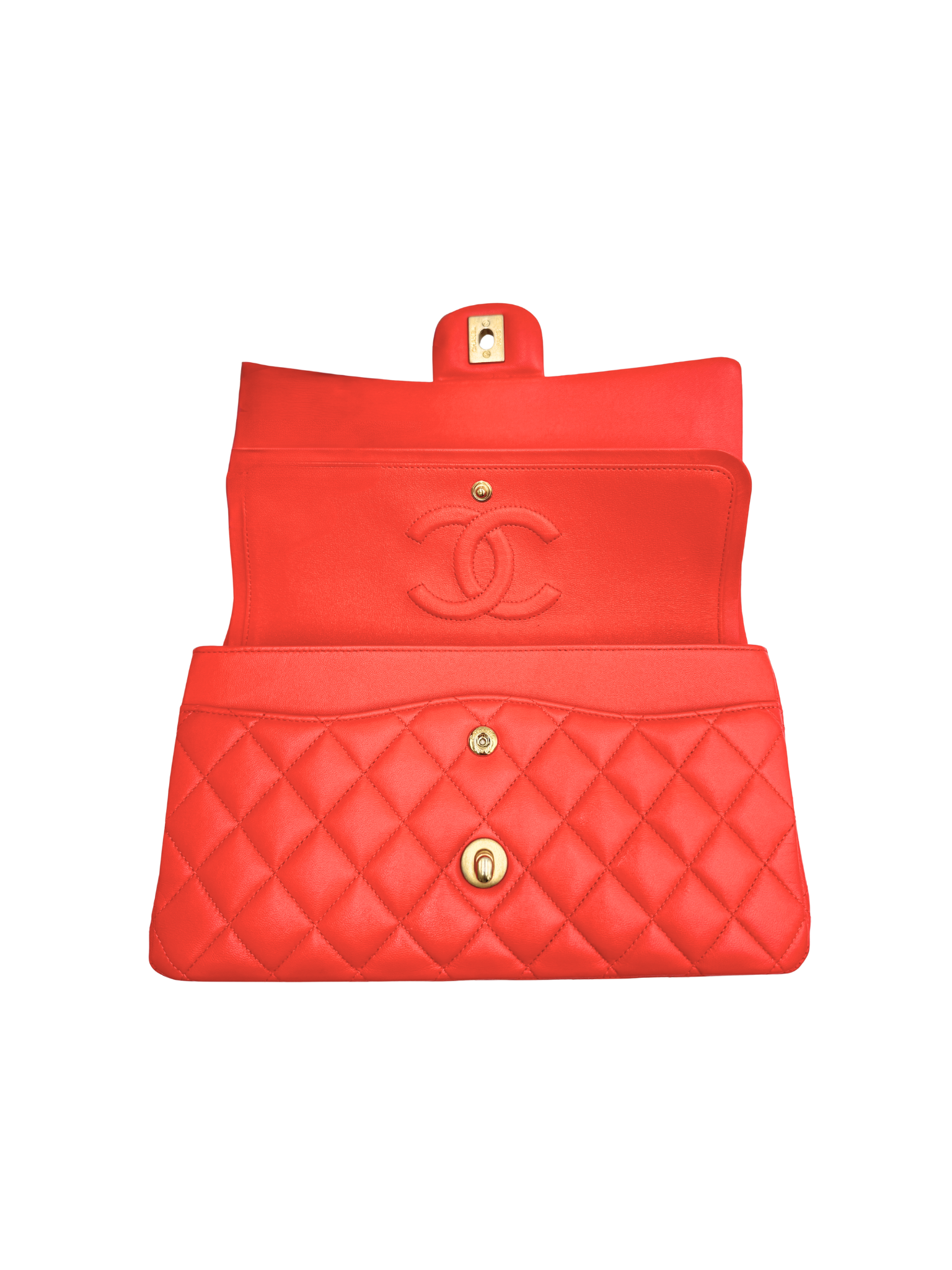 Quilted Medium Classic Double Flap Shoulder Bag in Red Lambskin Leather
