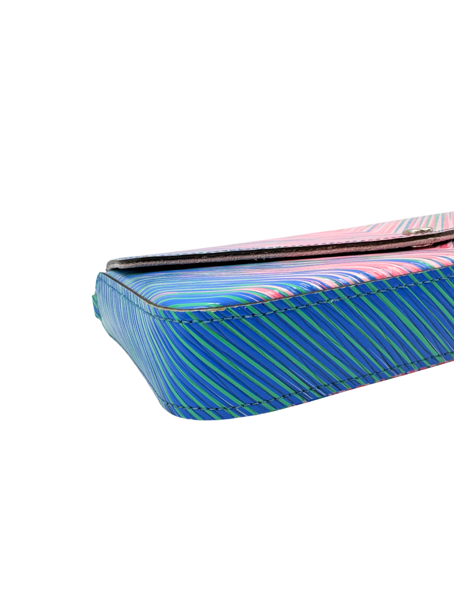 Tropical Felicie Shoulder Bag Pochette with 2 Removable Card Holder Wallet Inserts in Blue/Pink Multicolor Epi Leather (Copy)