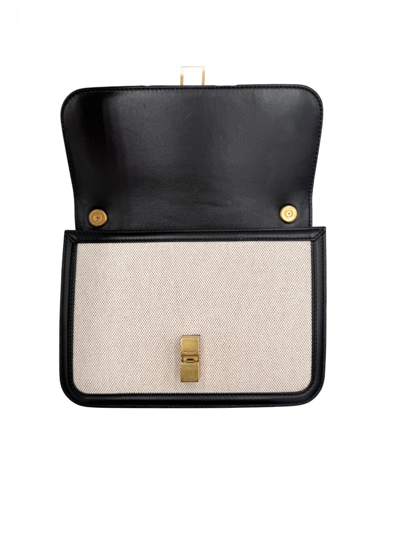 Le Carré Shoulder Bag in Ivory Canvas with Black Leather Trim