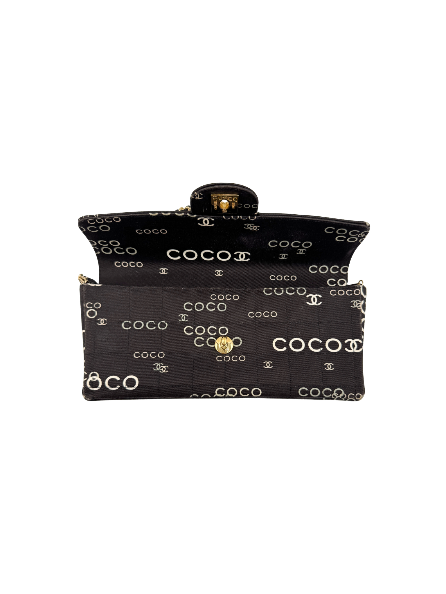 Vintage 2002 Karl Lagerfeld Era Coco Classic Chocolate Bar Single Flap Shoulder Bag in Black and White Logo Canvas (Copy)