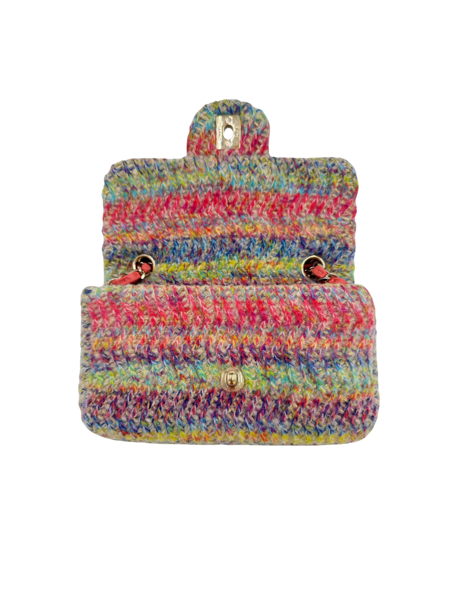 2020 Fantasy Classic Rectangular Mini Single Flap Bag in Rainbow Knit
