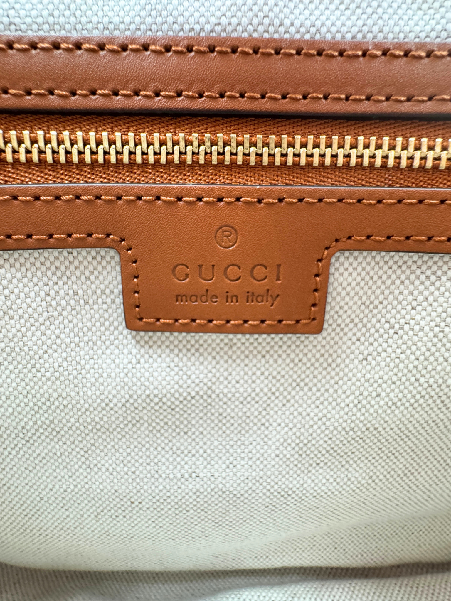 Small Interlocking GG Web Shopping Tote Bag with Top Handle in Orange Canvas