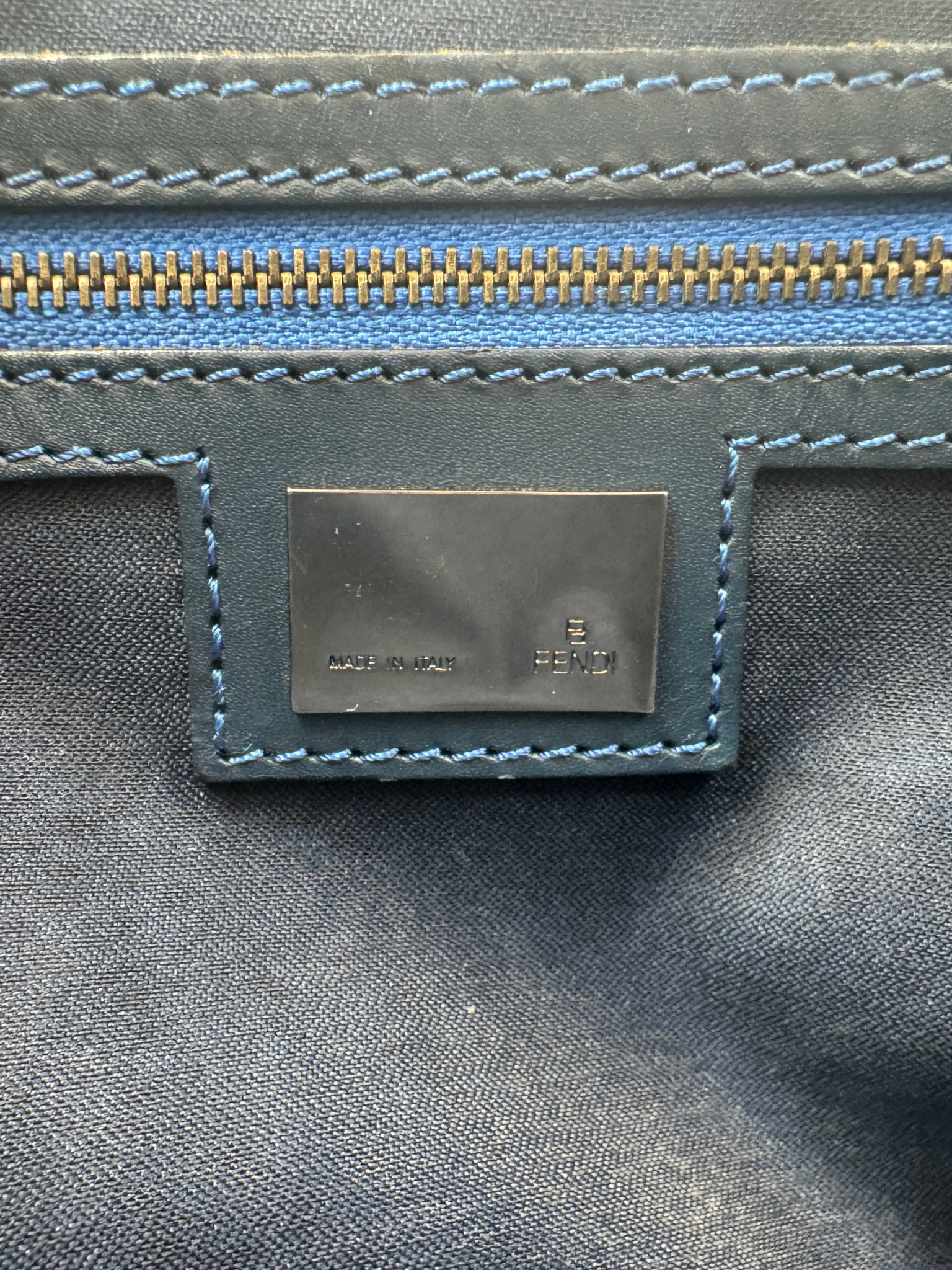 Vintage FF Zucchino Monogram Trapezoid Shoulder Bag in Ivory and Navy Canvas