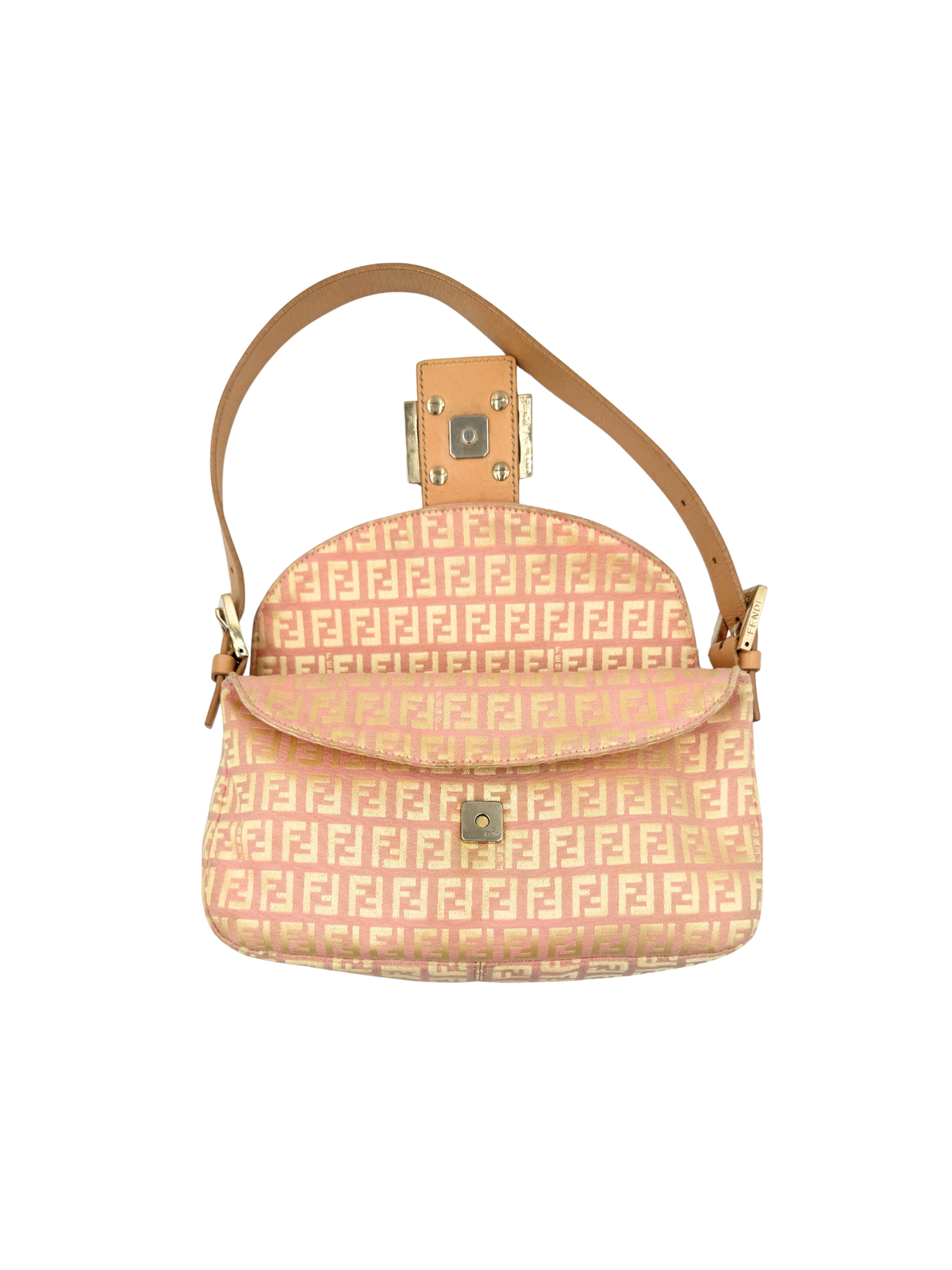 Vintage Zucchino FF Baguette Shoulder Bag in Pink and Ivory Monogram Canvas
