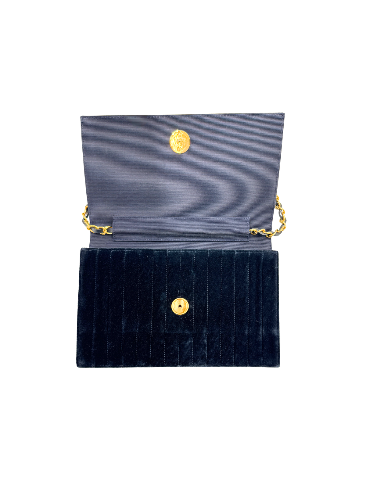Vintage Karl Lagerfeld Era CC Matelasse Quilted Single Flap Shoulder Bag in Navy Velvet
