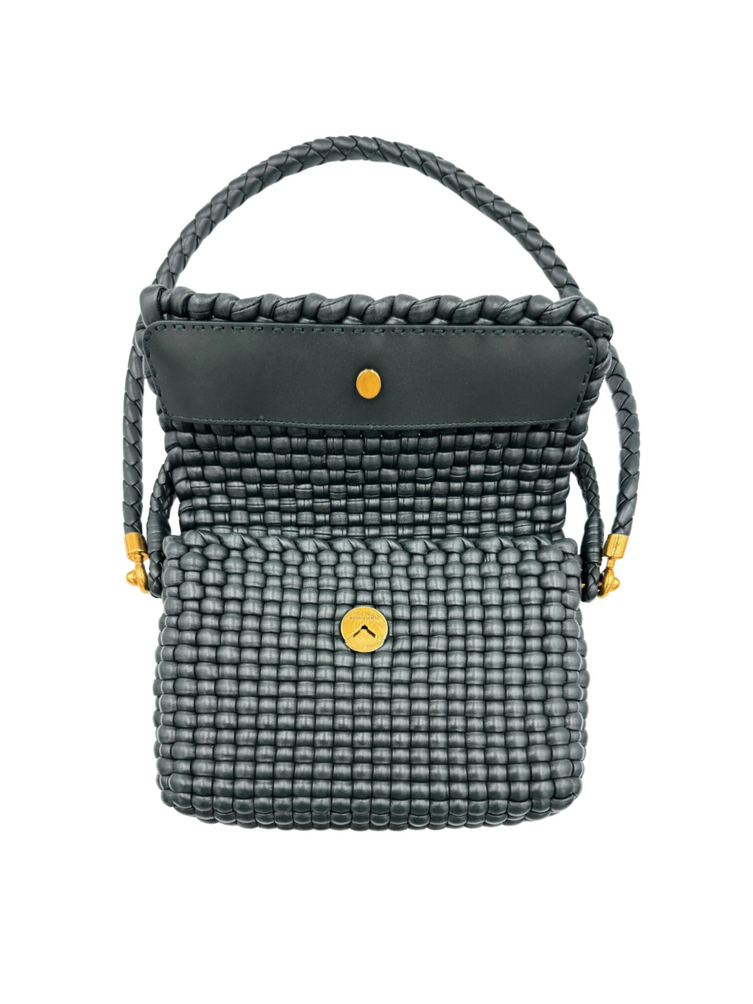 Swing Shoulder Bag in Dark Green Intrecciato Woven Leather