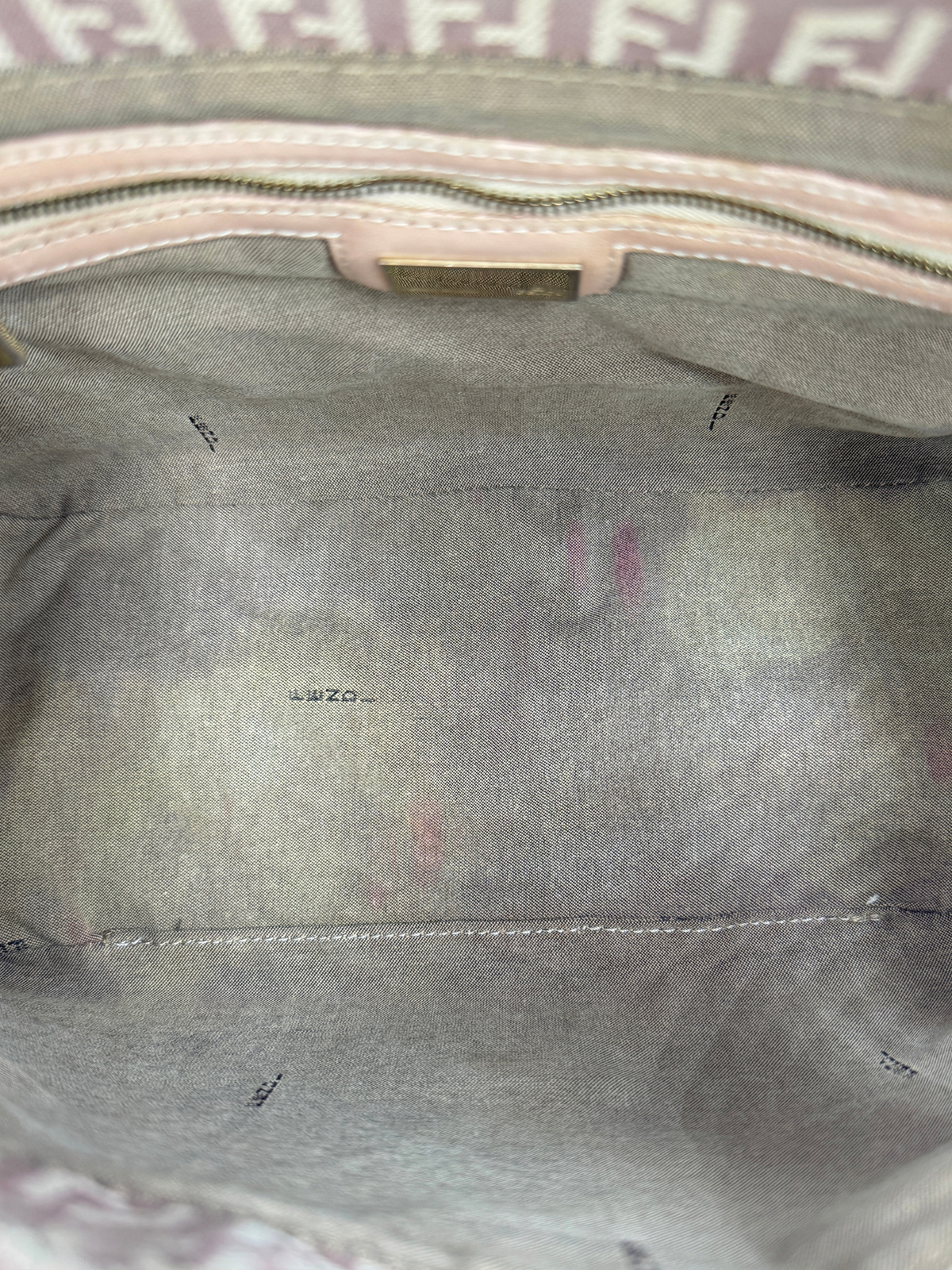 FF Logo Mamma Baguette Hobo Shoulder Bag in Mauve/Brown and Ivory Zucchino Canvas