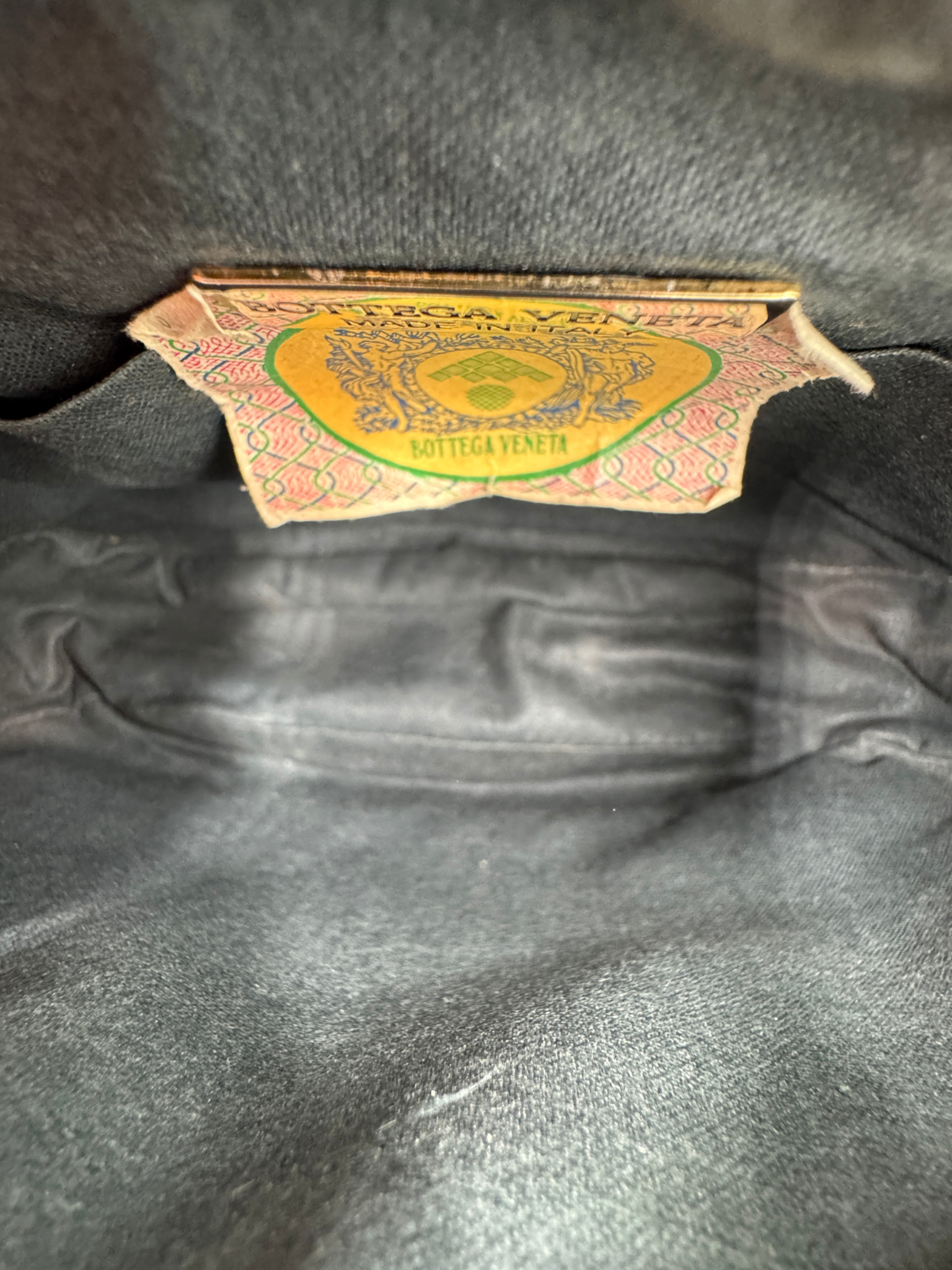 Vintage Camera Shoulder Bag in Black Intrecciato Woven Satin