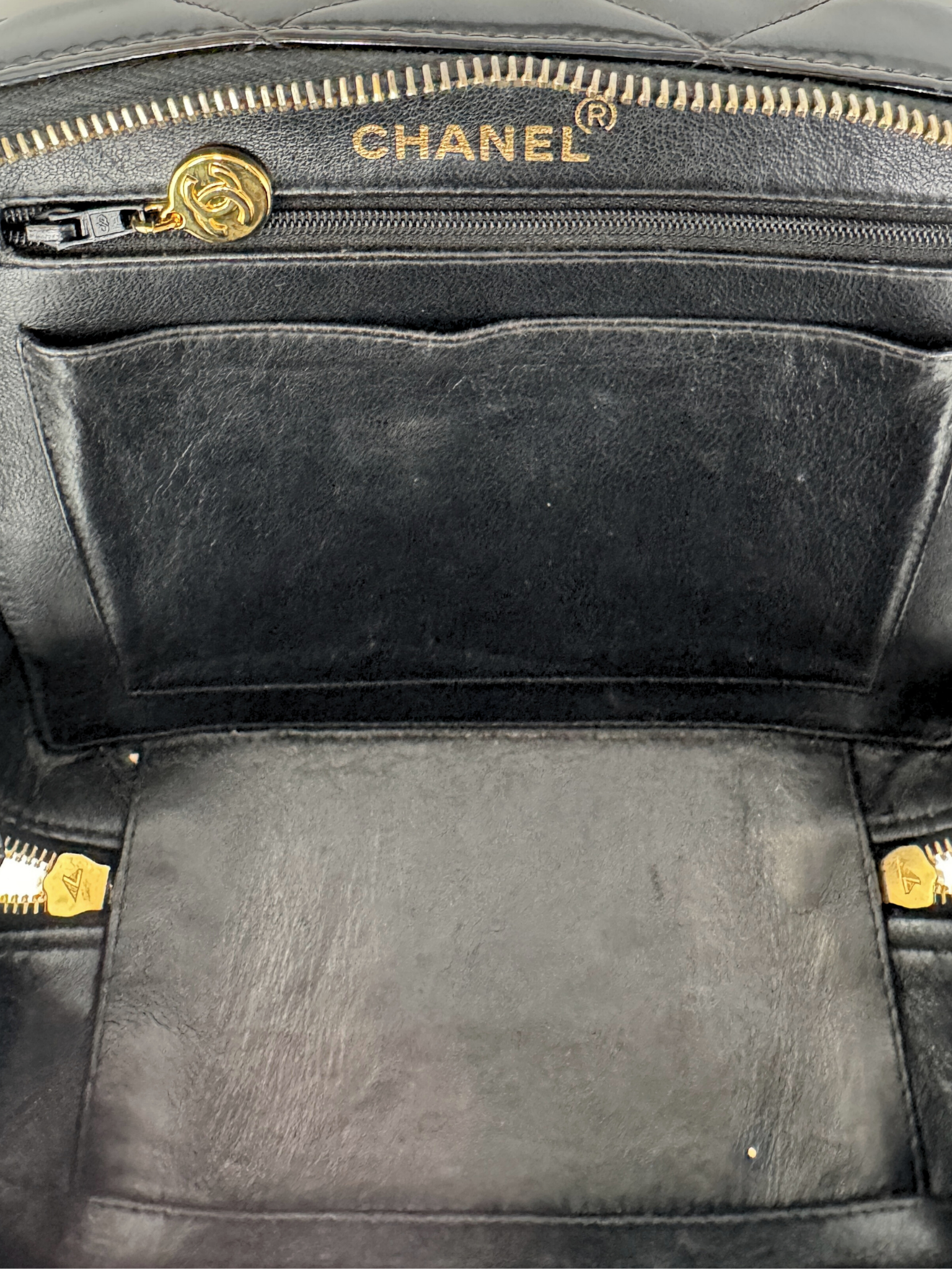 Vintage 1995 Barbie Collection CC Logo Rectangular Vanity Case in Black Patent Leather