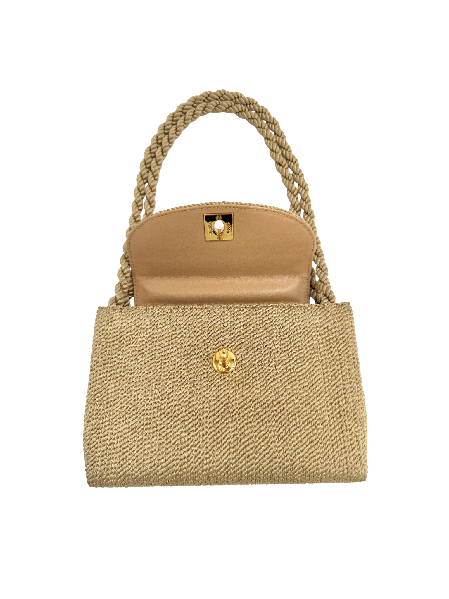 Vintage Woven Single Flap Shoulder Bag with Rope Detail in Gold Satin