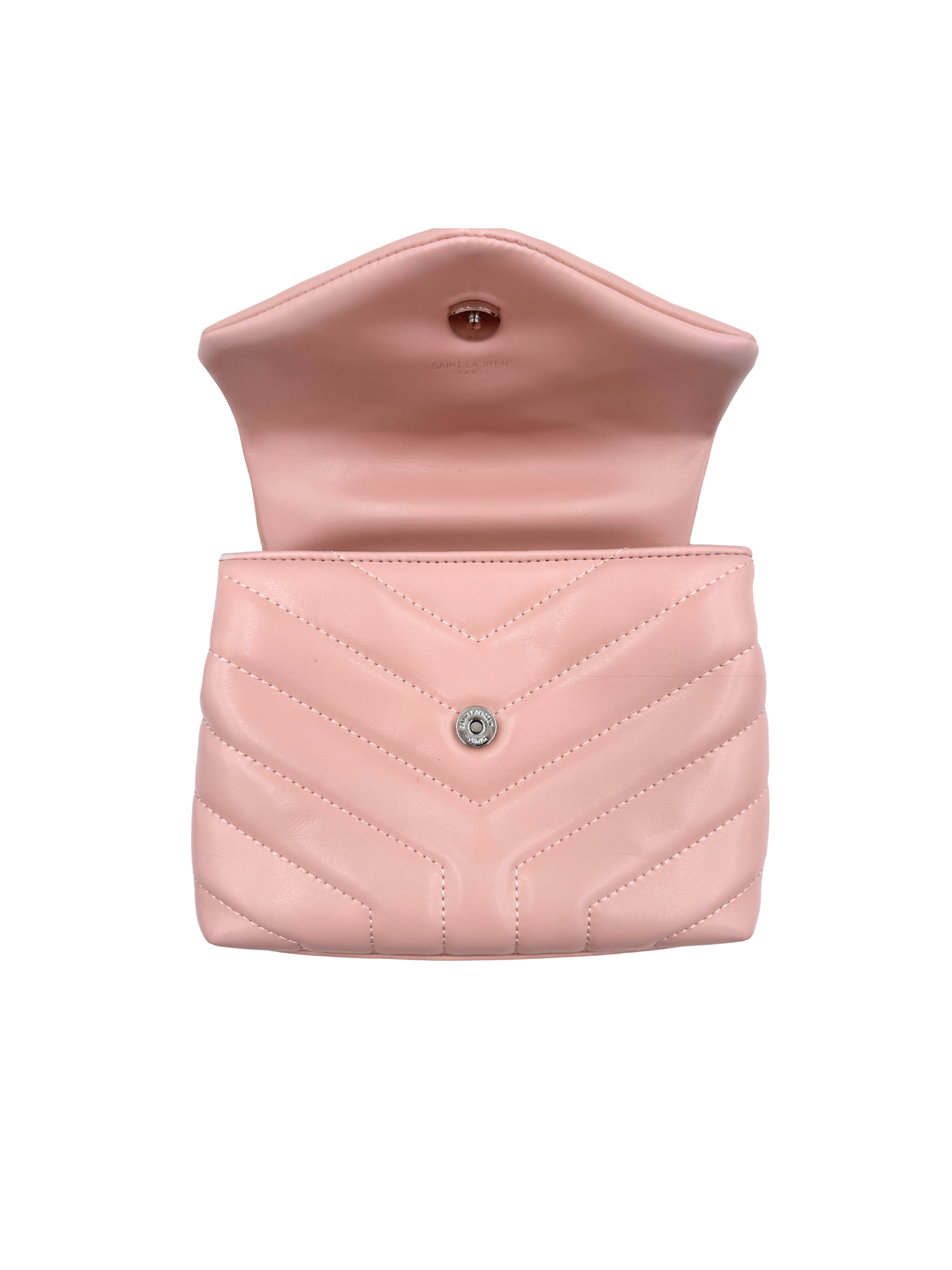 YSL Logo Small Loulou Quilted Shoulder Bag in Blush Nude Leather
