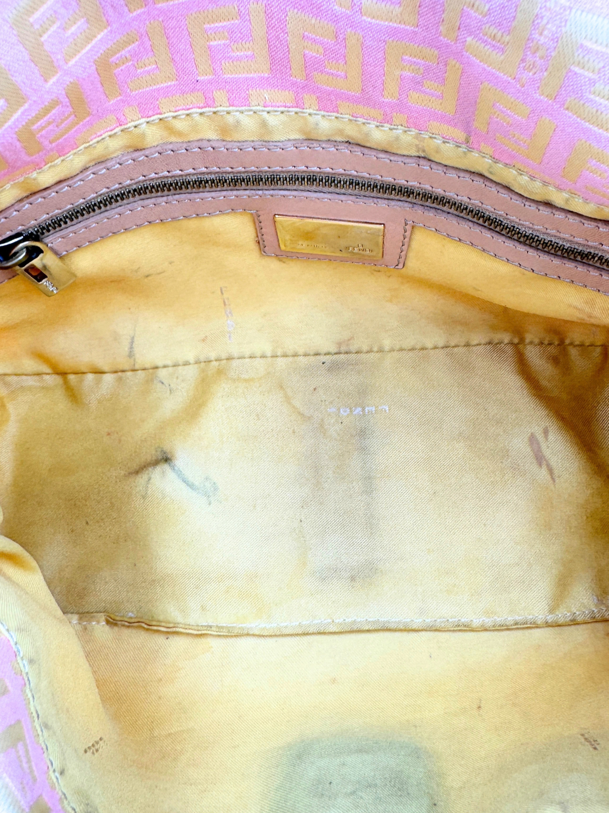 Vintage Zucchino FF Baguette Shoulder Bag in Pink and Ivory Monogram Canvas