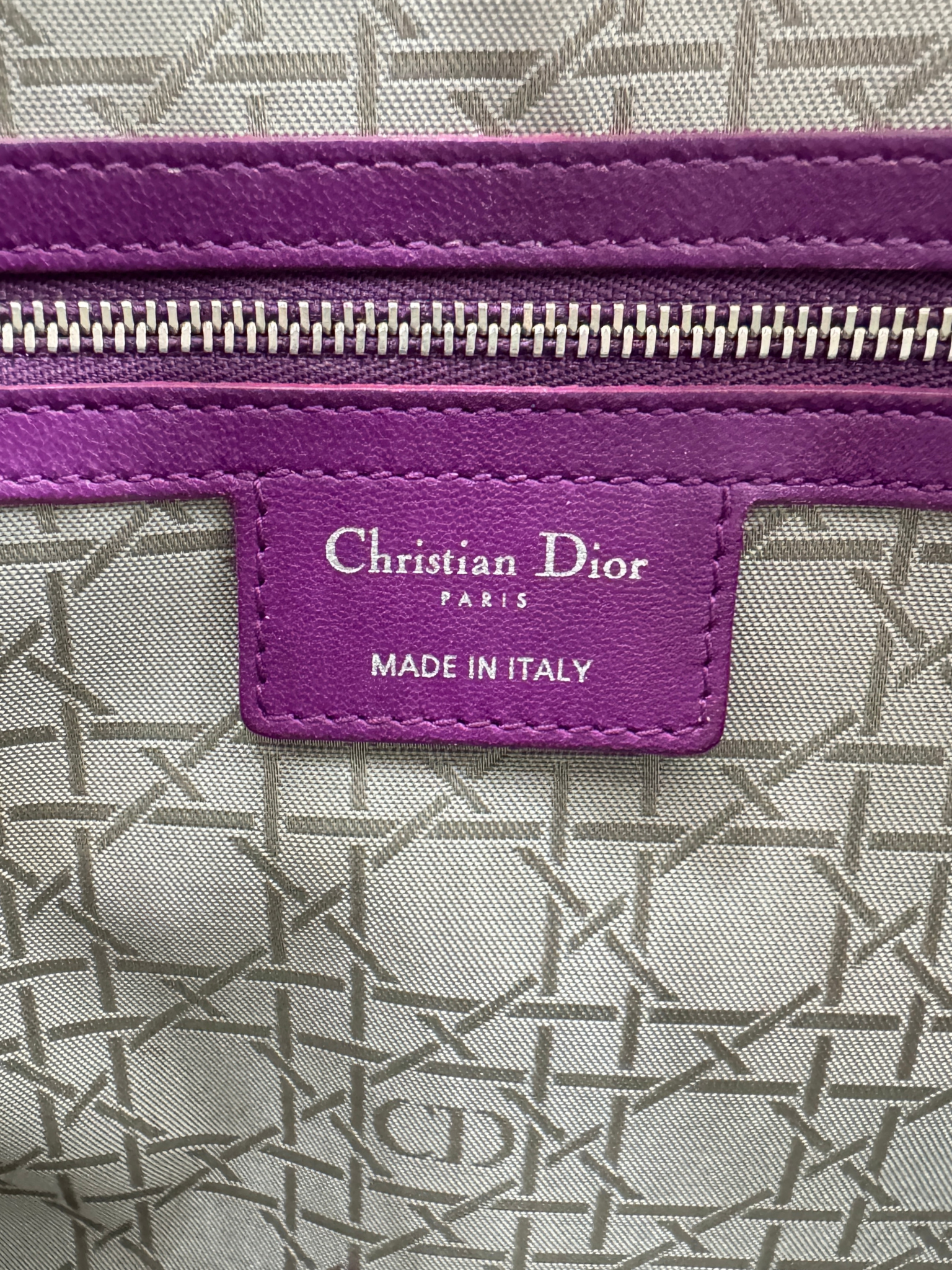 Large Classic Cannage Quilted Lady Dior Tote Bag in Purple Leather