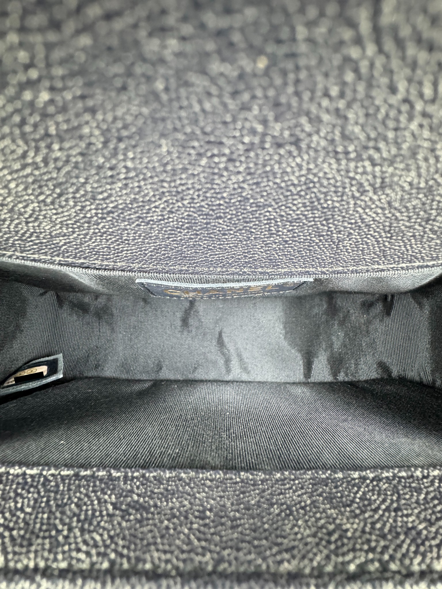 2020 Small Chevron Boy Bag in Navy Blue Caviar Leather