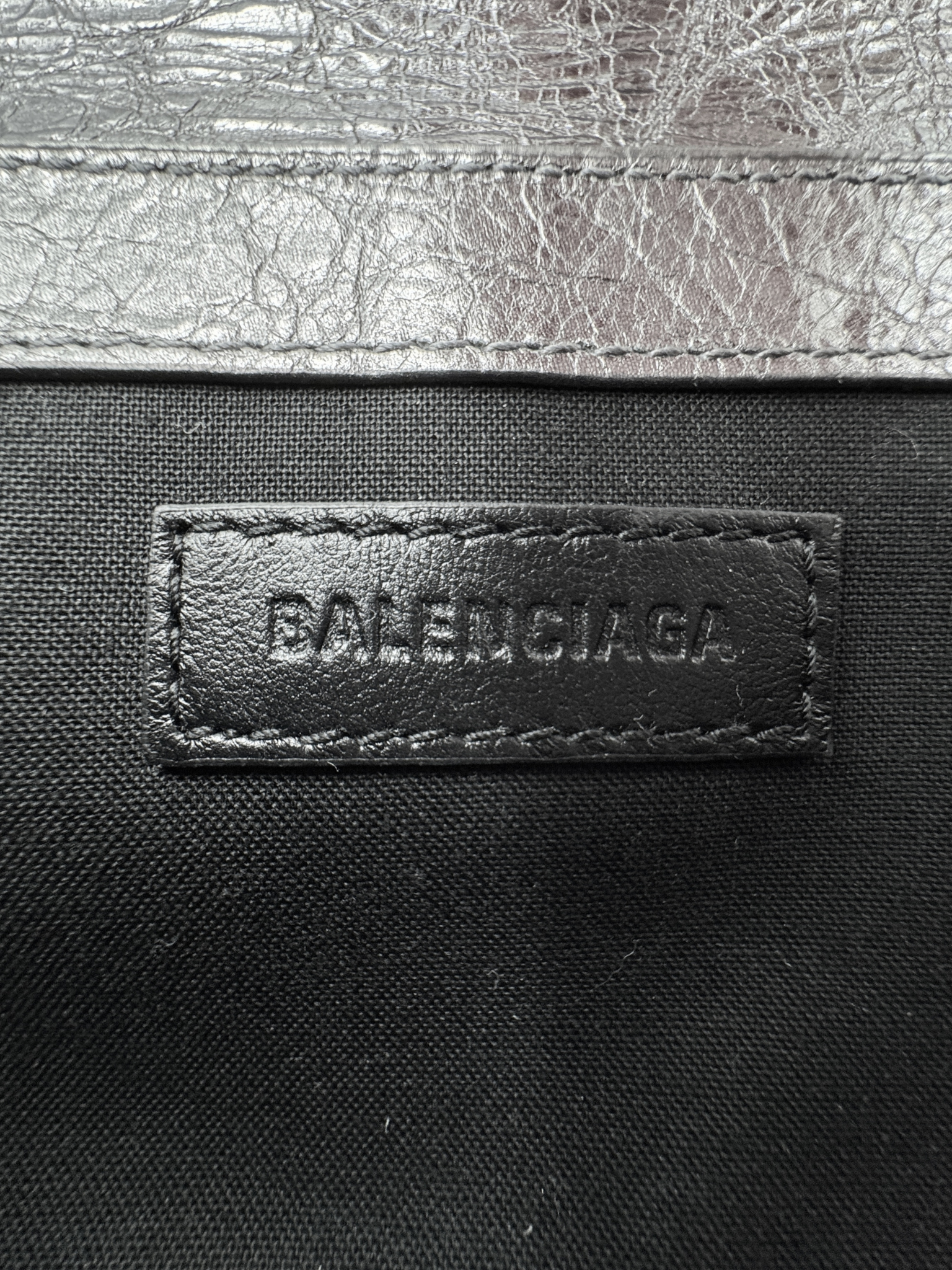 Metallic Small Le Cagole Sling City Shoulder Bag in Aged Silver Pewter Leather