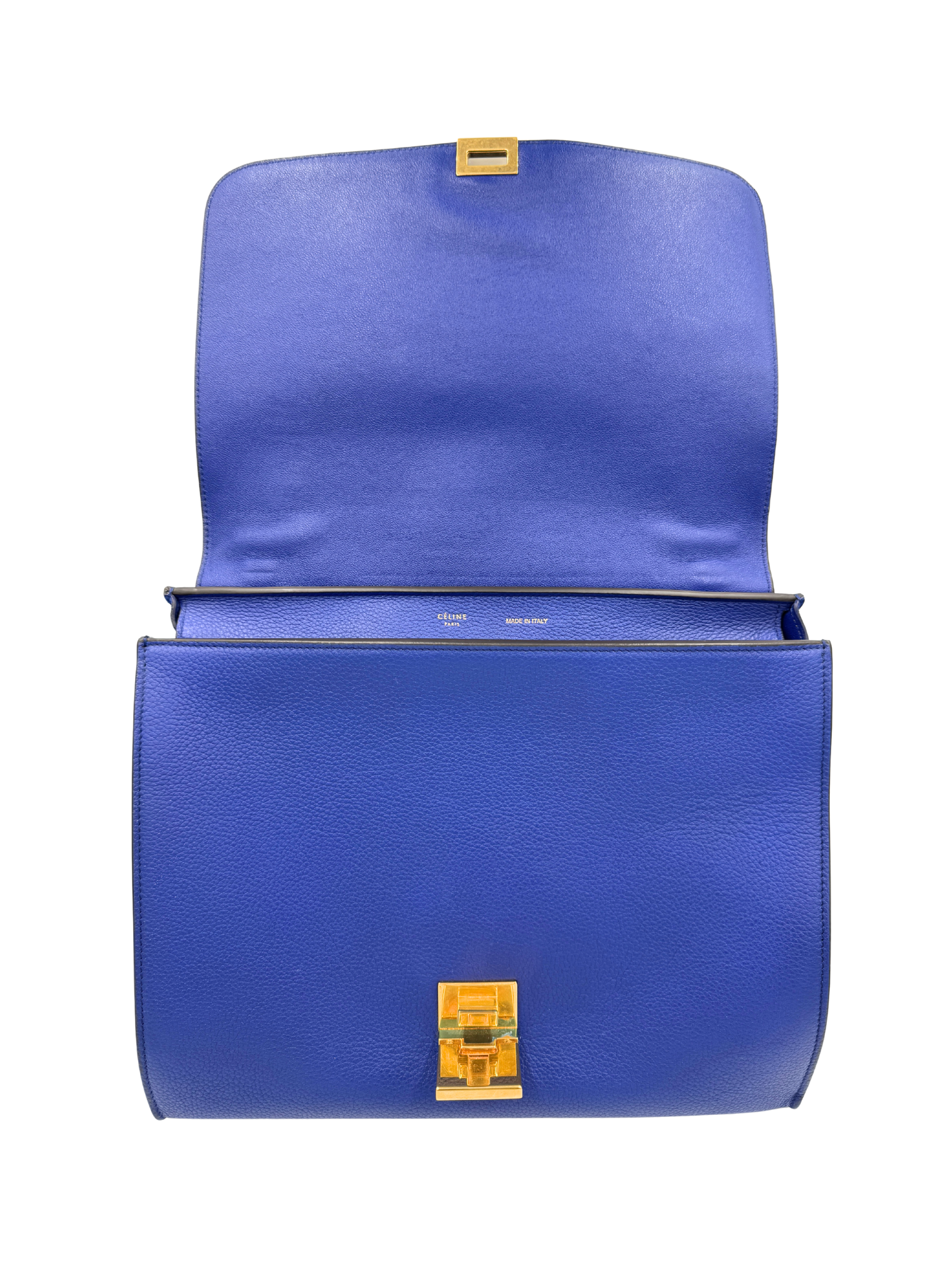 Medium Trapeze Shoulder Bag with Top Handle in Blue Calfskin Leather & Suede