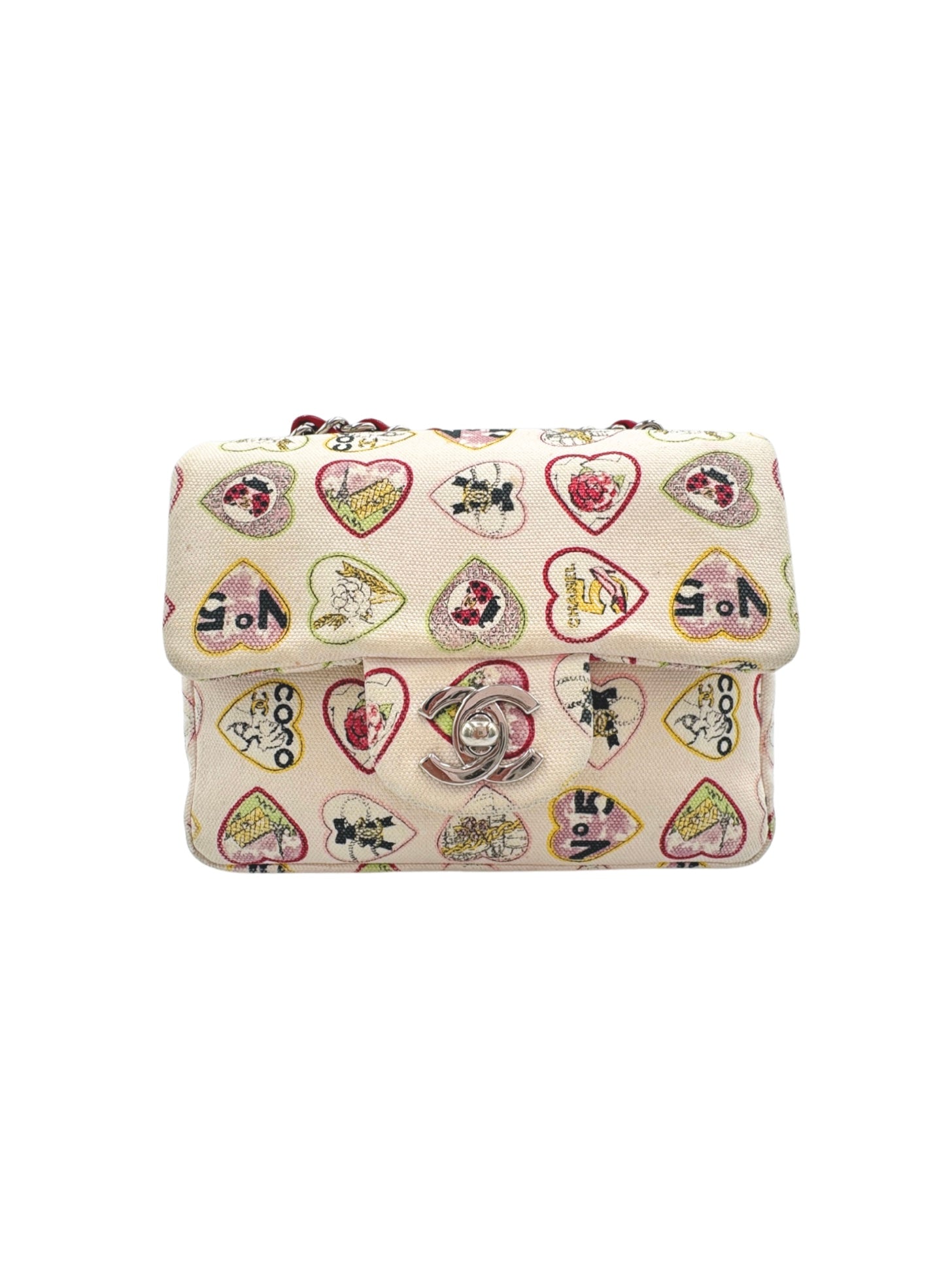 Limited-Edition Valentine's Collection Sweetheart Square Mini Classic Flap Bag in Heart Printed Ivory Canvas