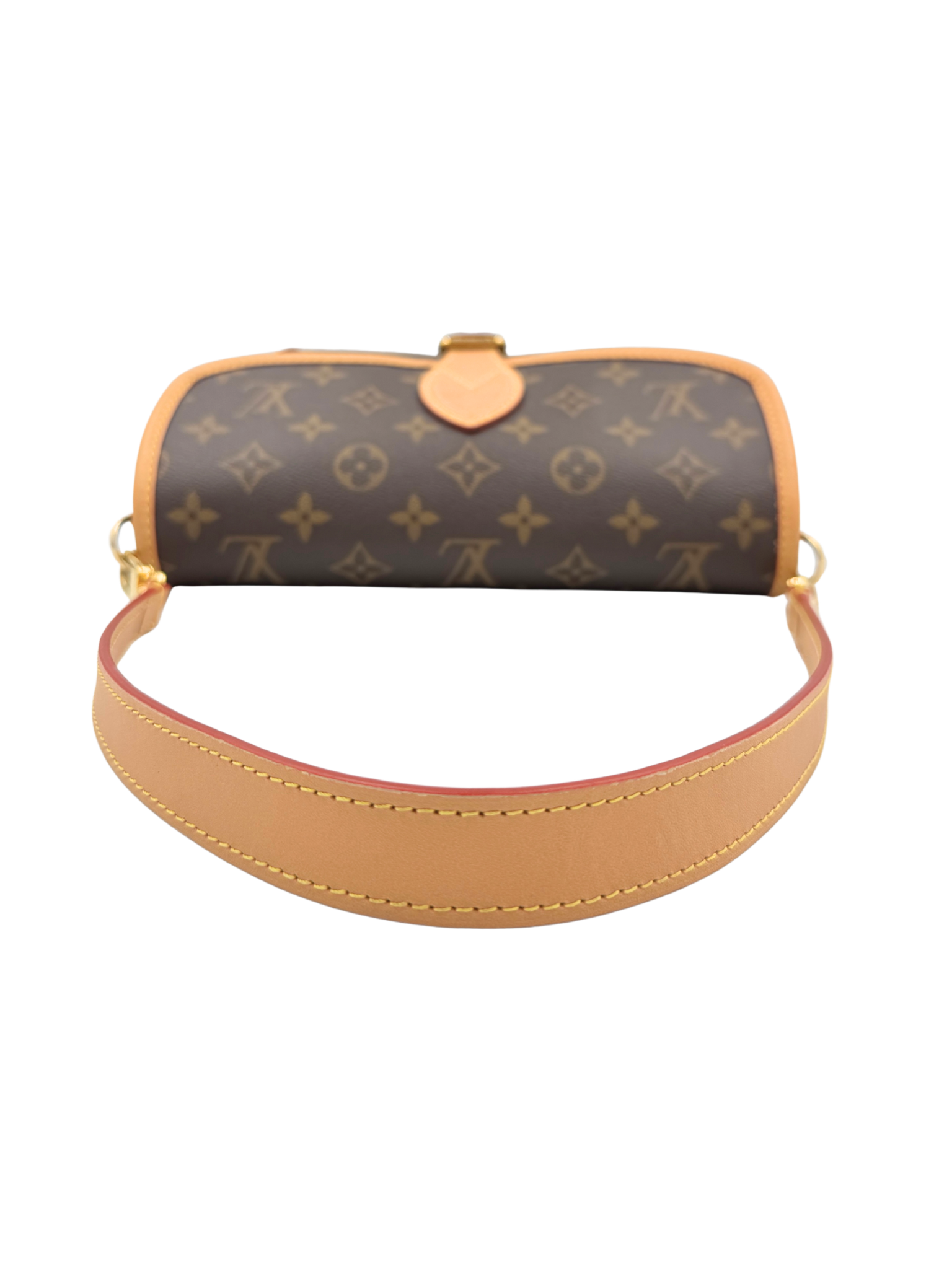 Diana Shoulder Bag in Brown and Tan Monogram Coated Canvas with Tan Leather Accents