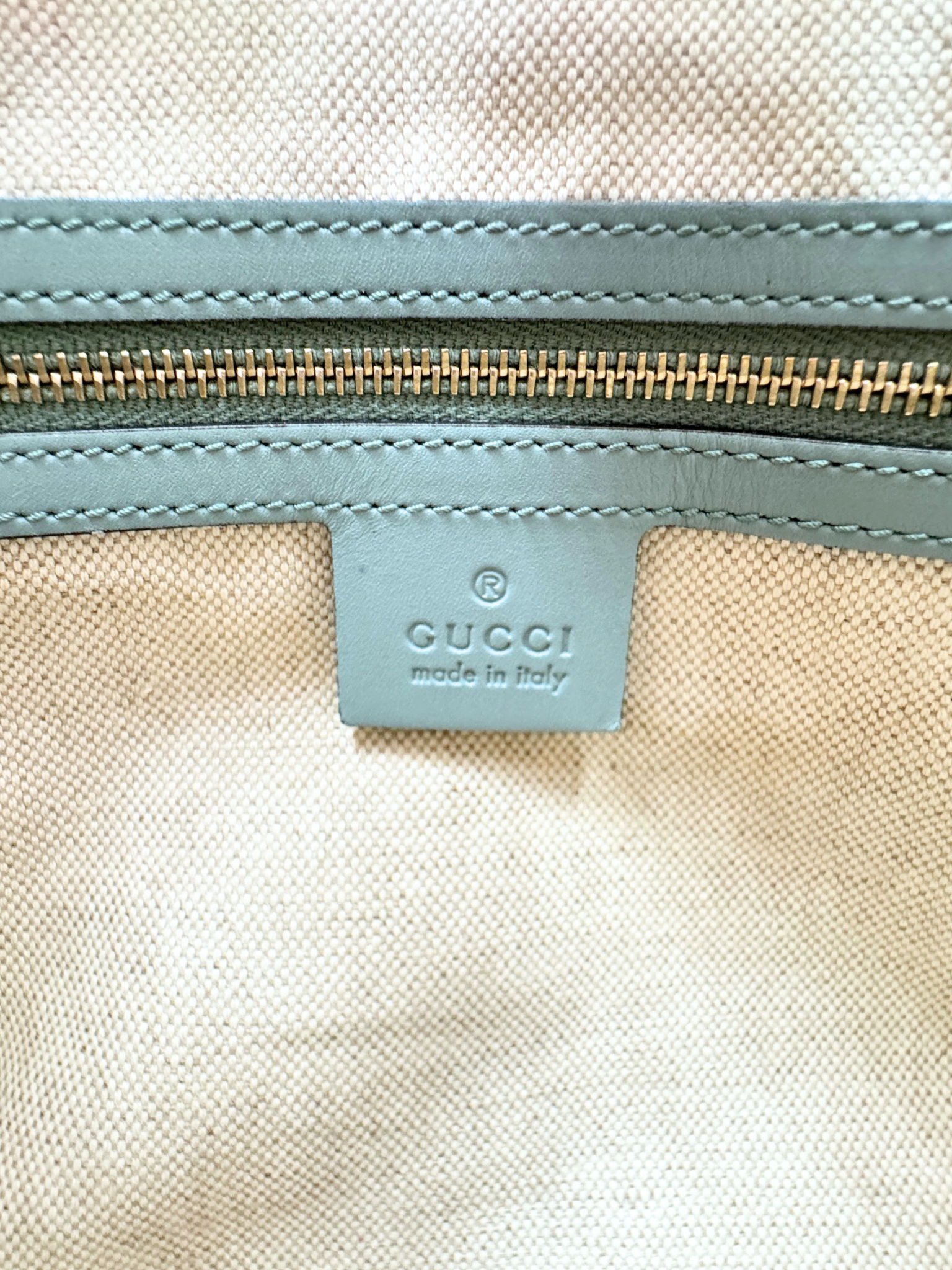 Striped GG Boston Bag with Top Handle in Brown and Tan Monogram GG Supreme Canvas with Blue and Green Accents