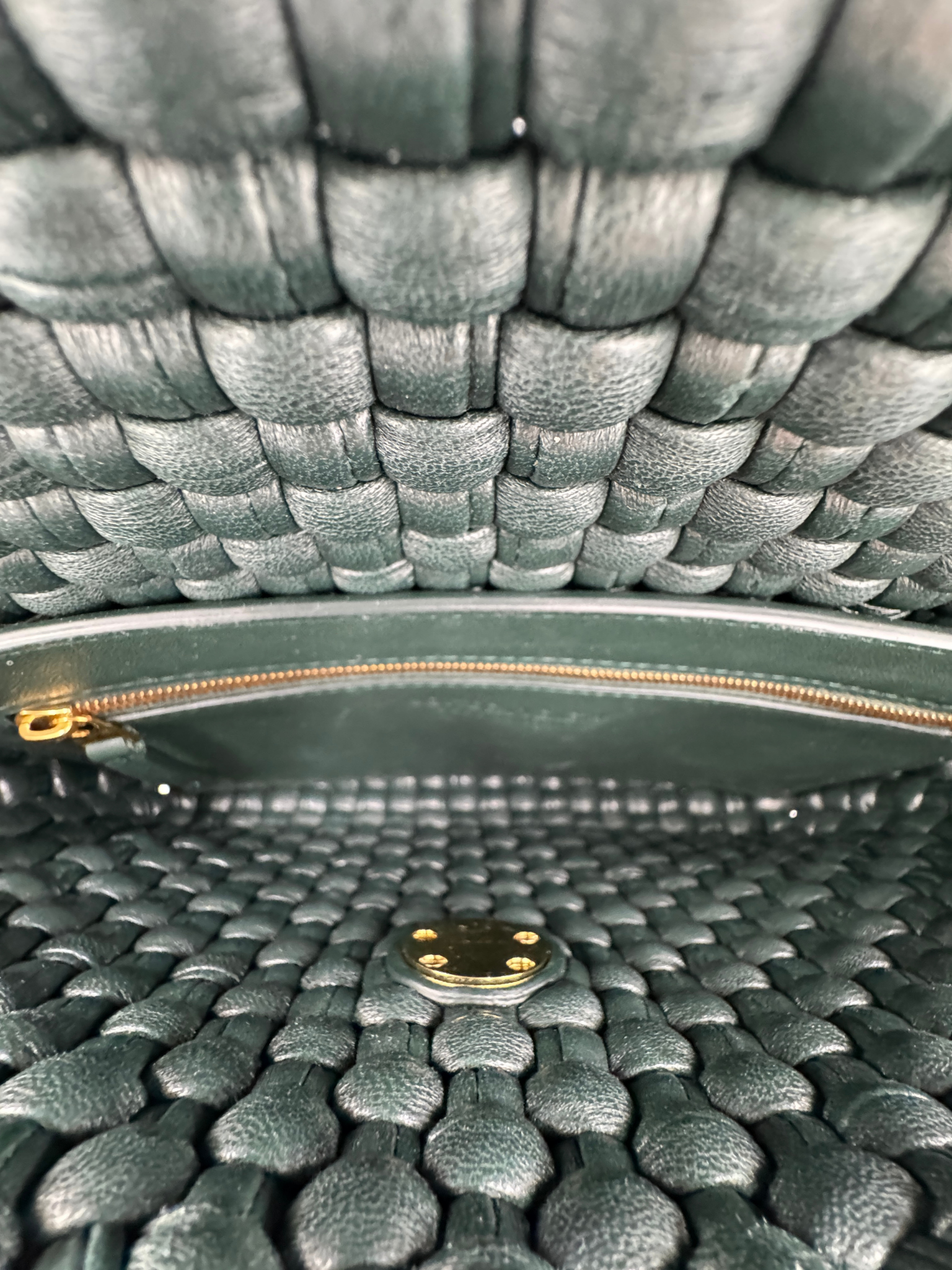 Swing Shoulder Bag in Dark Green Intrecciato Woven Leather