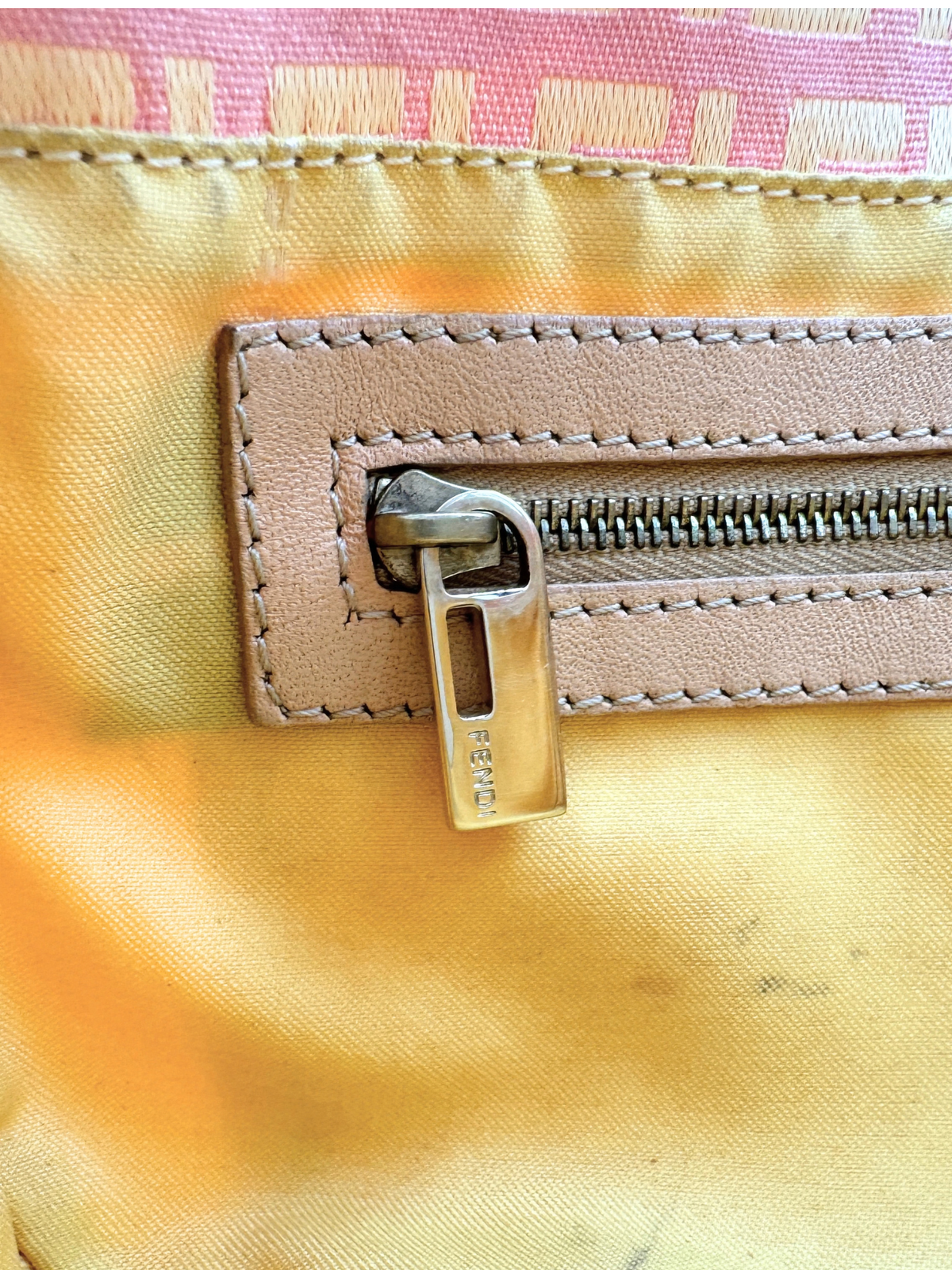Vintage Zucchino FF Baguette Shoulder Bag in Pink and Ivory Monogram Canvas