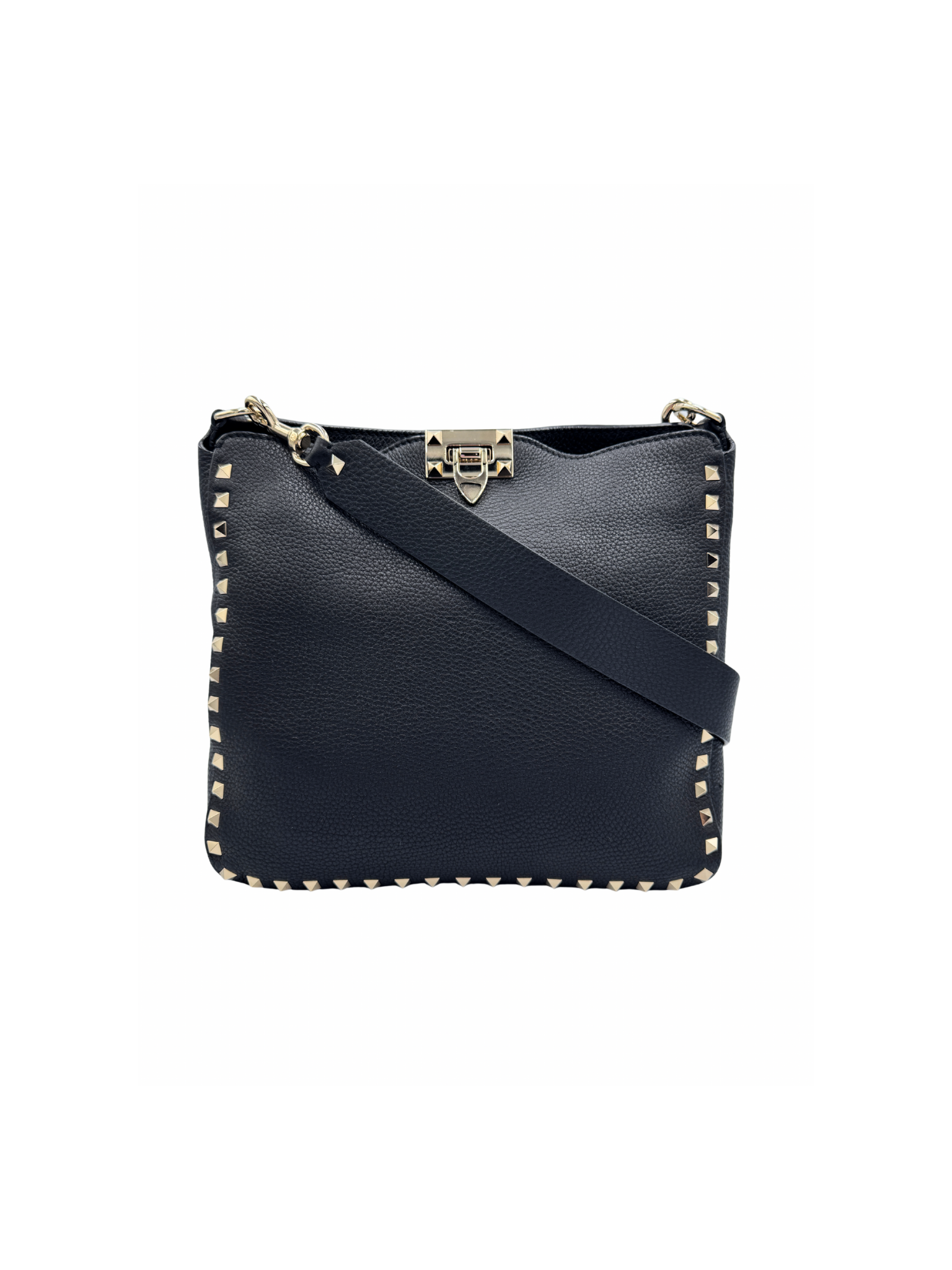 Rockstud Messenger Bag in Black Grained Leather