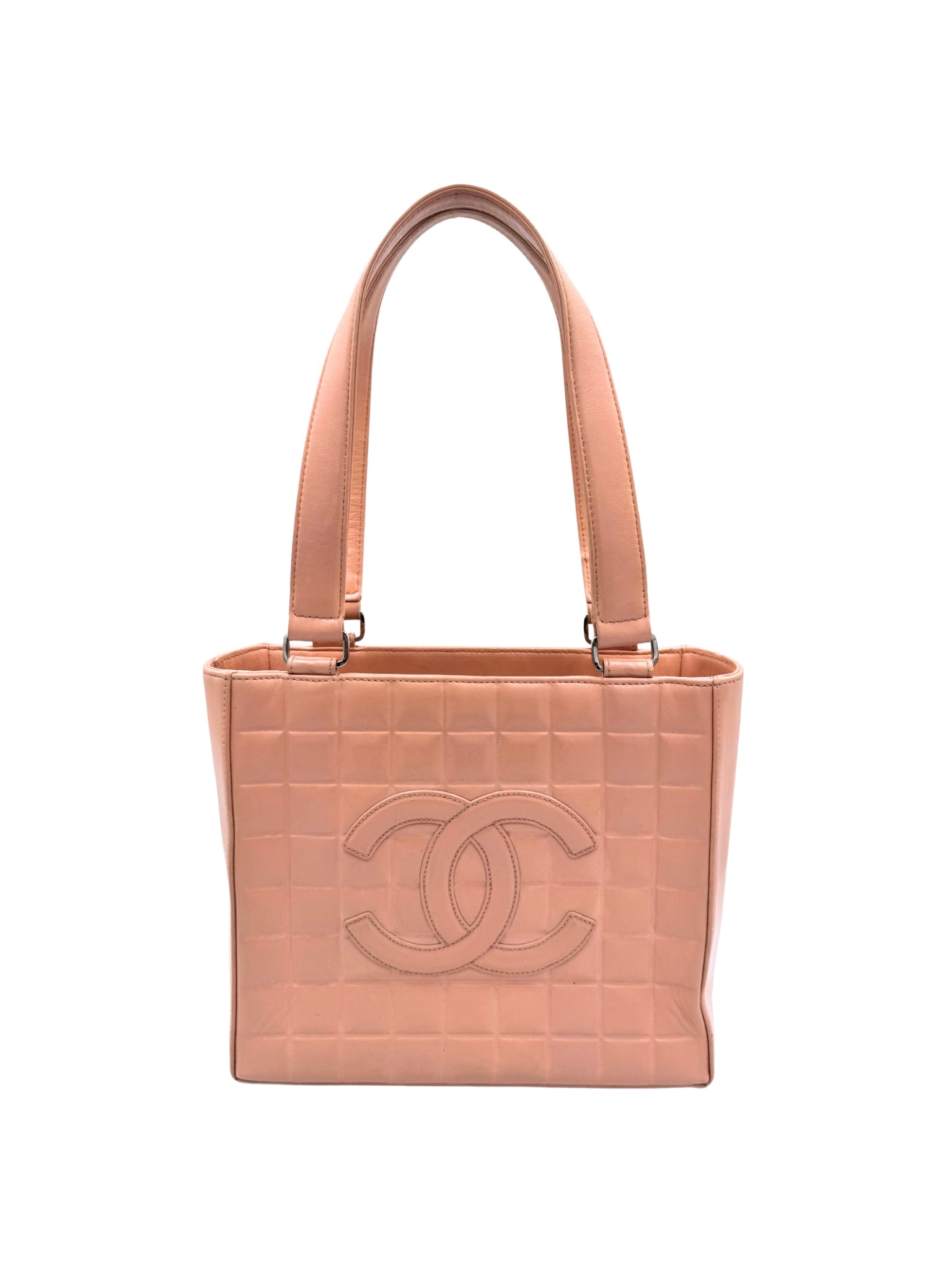 Vintage Chocolate Bar Shopping Tote Bag in Blush Nude Lambskin Leather