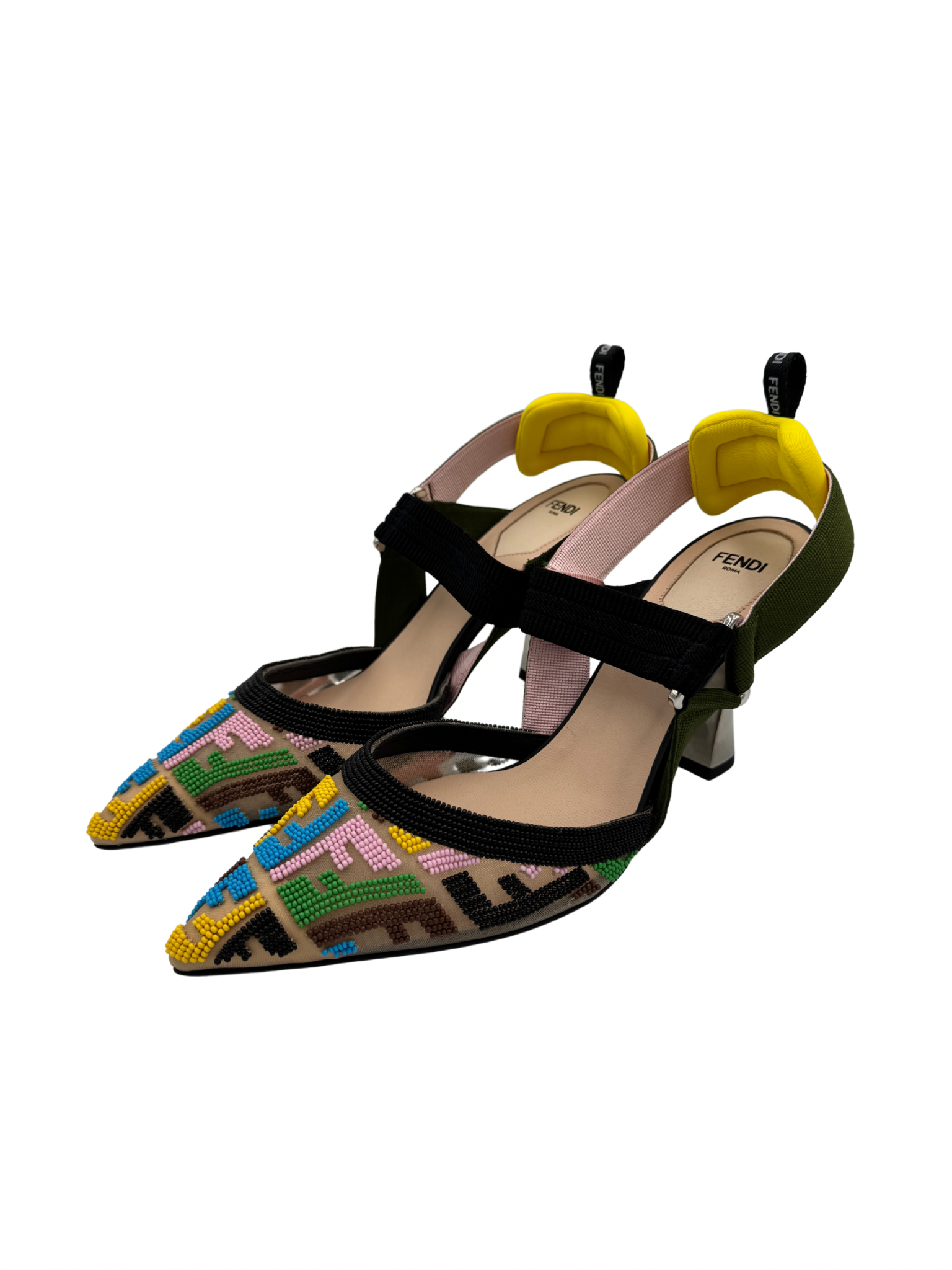 Size 39.5 FF Colibri Slingback Pumps in Multicolor Beaded Mesh