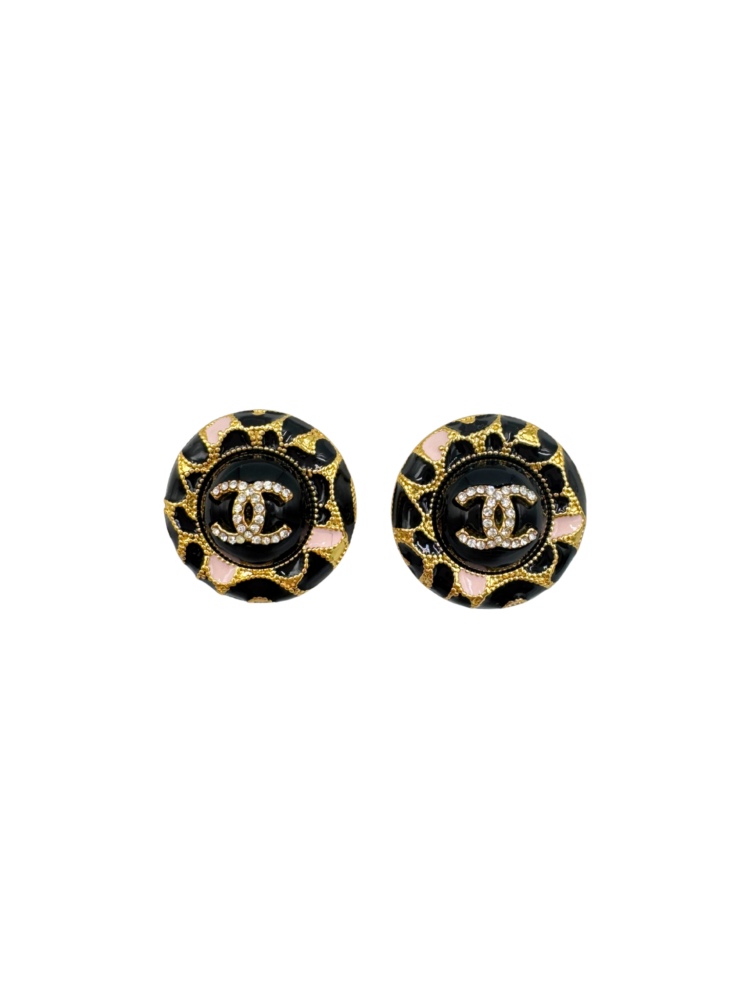 2023 Leopard Print CC Crystal Button Earrings in Gold Hardware