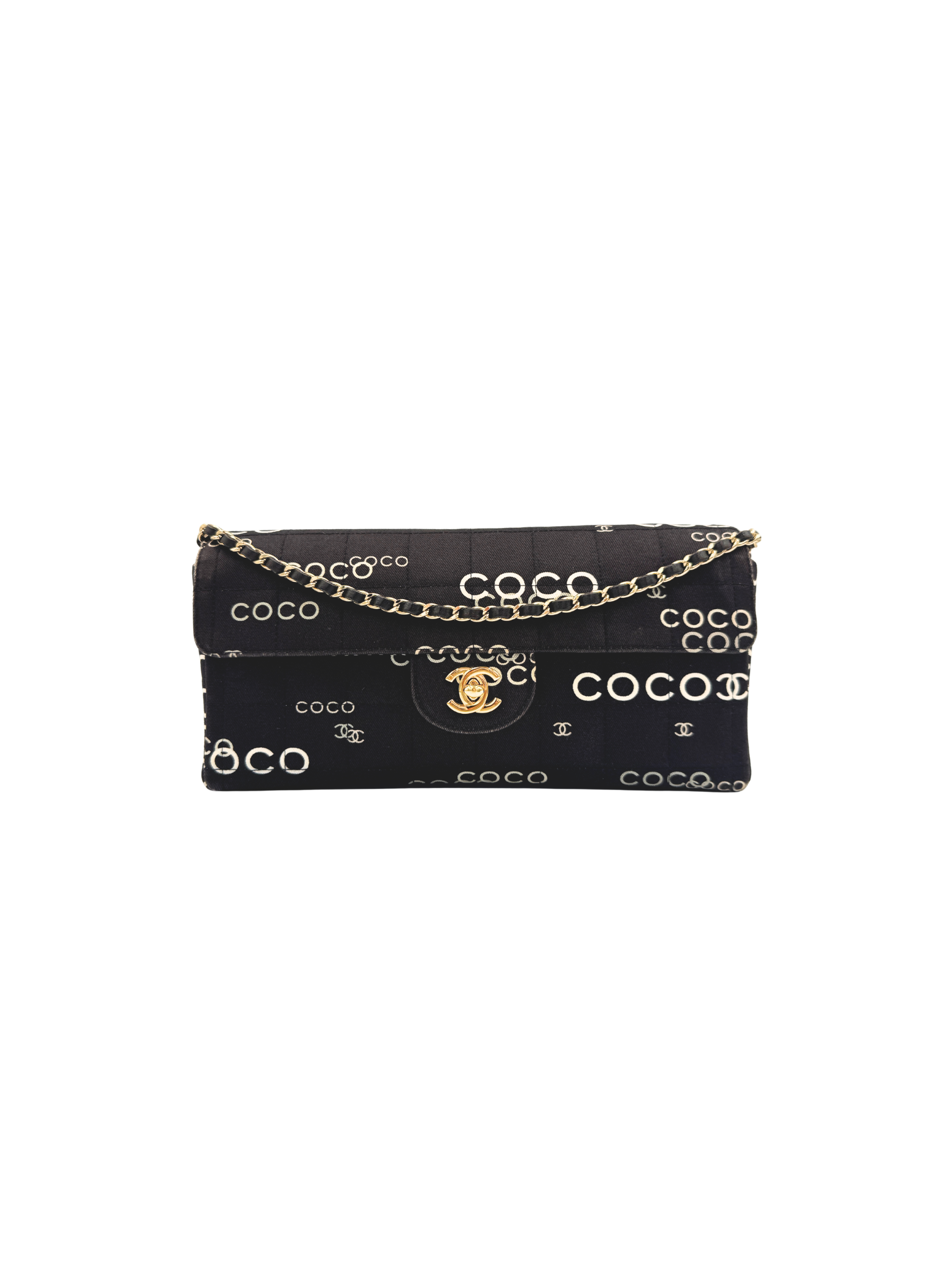 Vintage 2002 Karl Lagerfeld Era Coco Classic Chocolate Bar Single Flap Shoulder Bag in Black and White Logo Canvas (Copy)