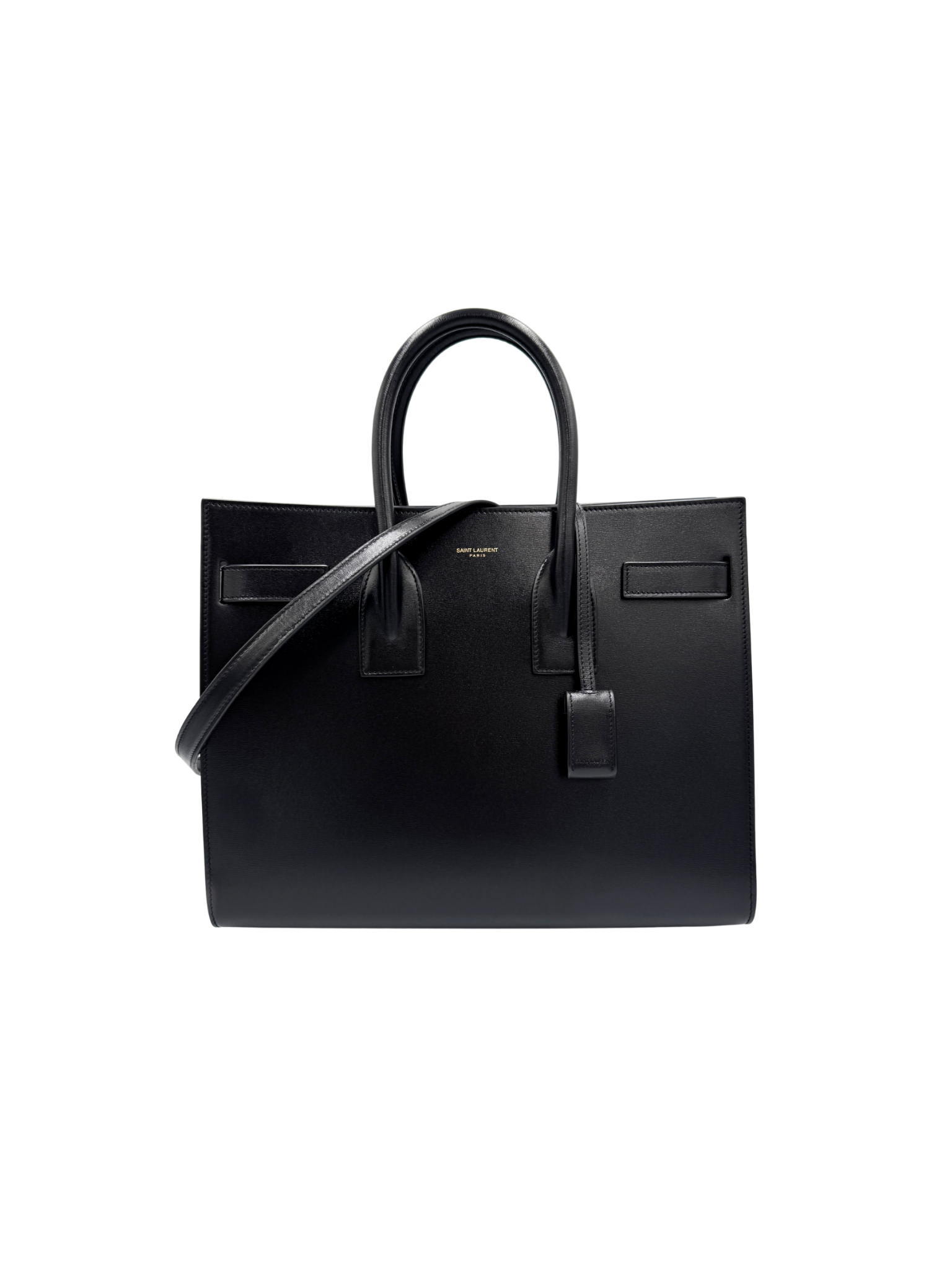 Small Sac De Jour Tote Bag with Removable Pouch Clutch in Black Smooth Calfskin Leather