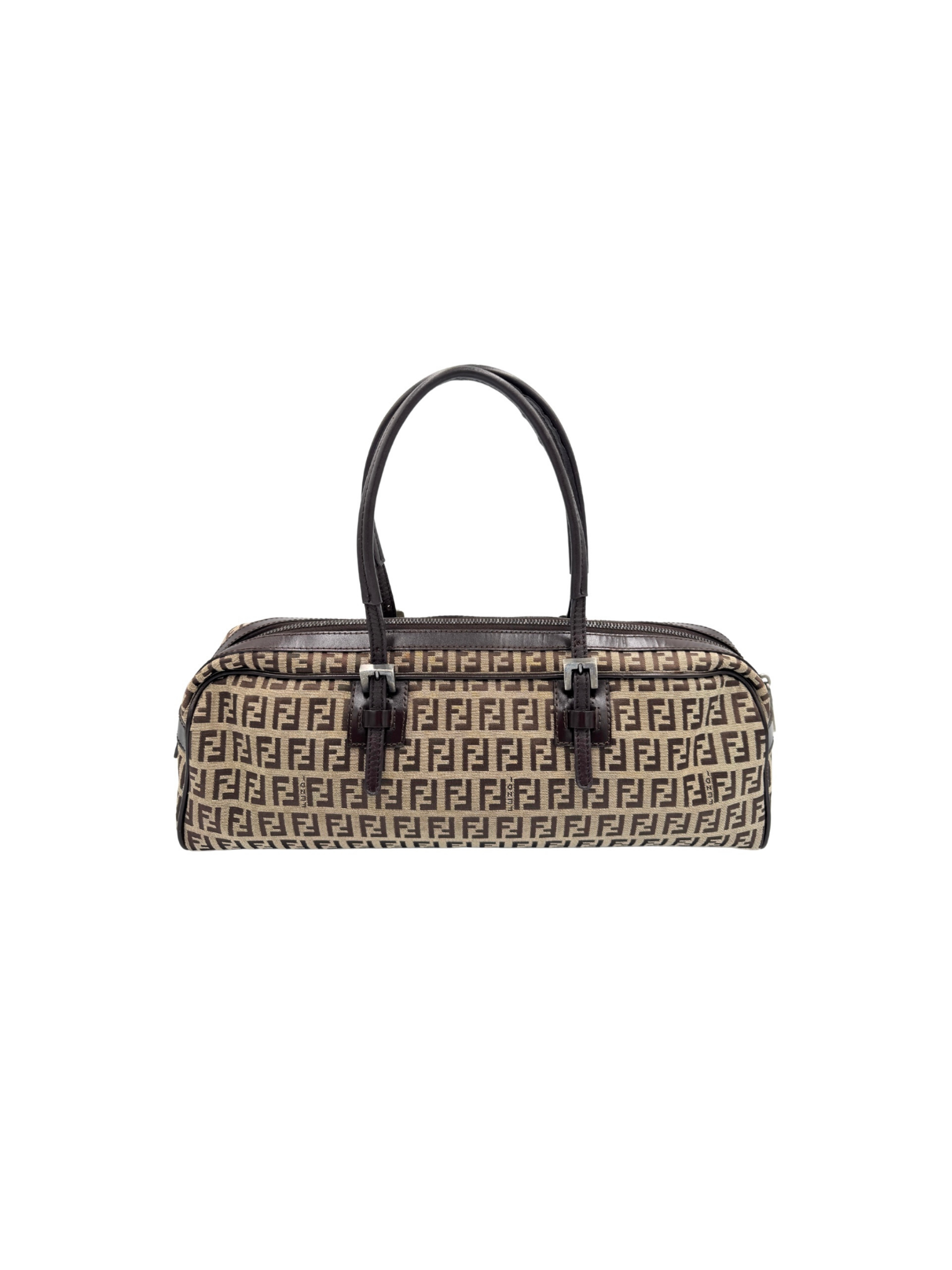 Vintage FF Zucchino Bauletto Shoulder Bag in Brown Monogram Logo Jacquard Fabric