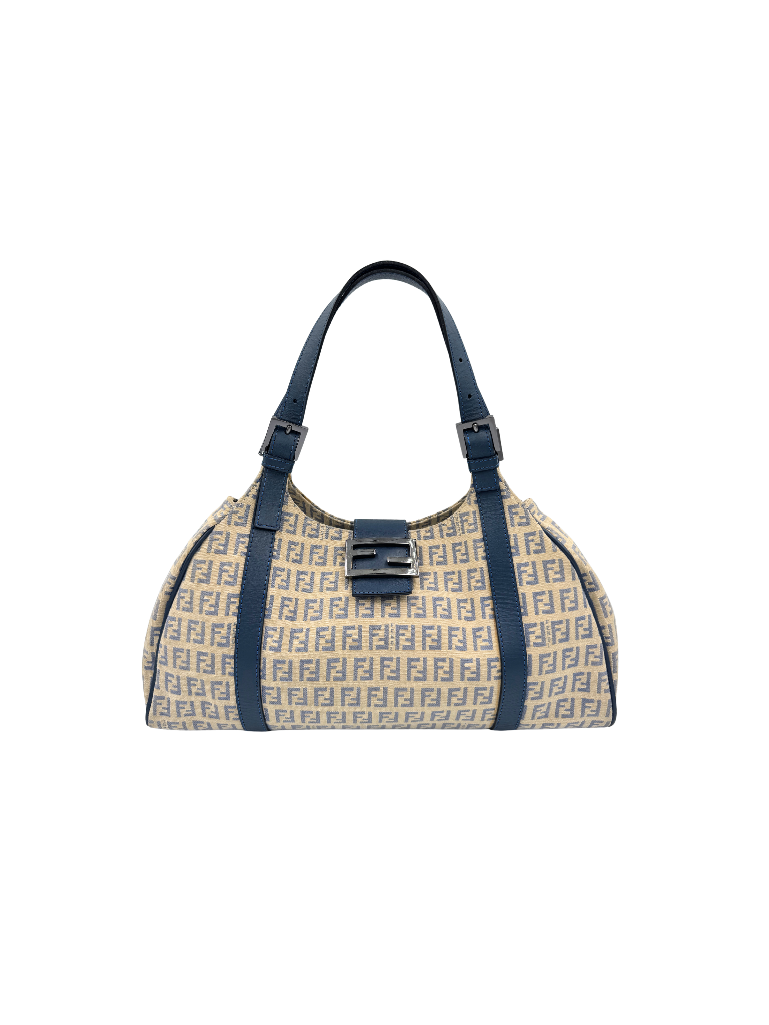 Vintage FF Zucchino Monogram Trapezoid Shoulder Bag in Ivory and Navy Canvas