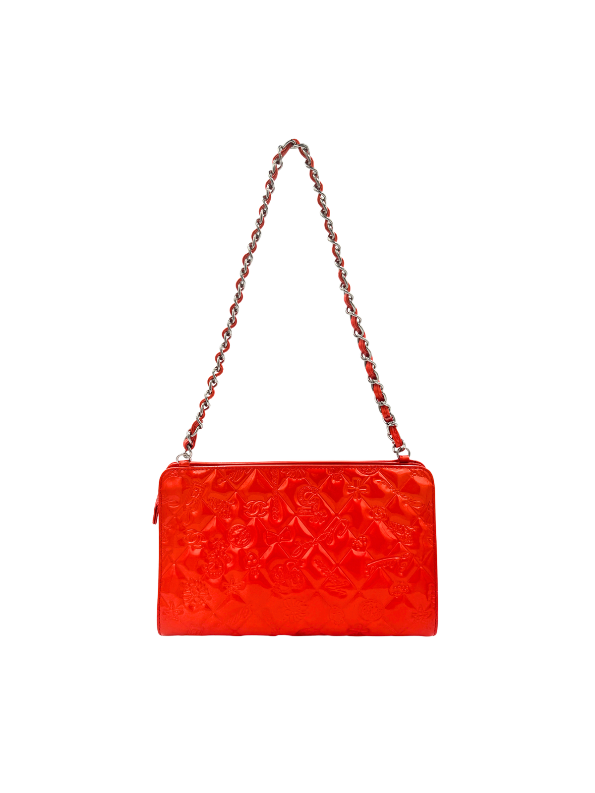 Vintage Karl Lagerfeld Era Lucky Symbols Shoulder Bag in Red Leather