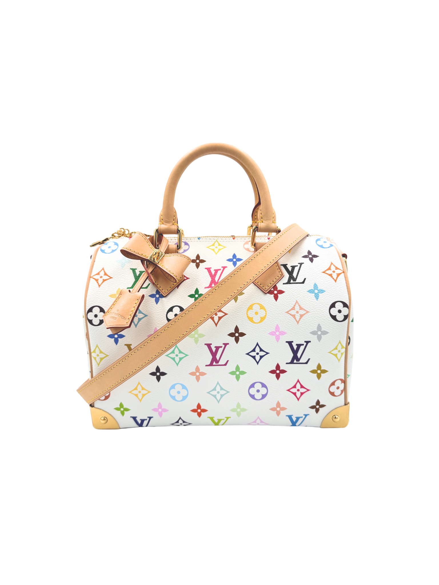 Louis Vuitton 2025 Limited Edition LV x Takashi Murakami Multicolore Speedy Bandoulière 25 in White Multicolor Coated Canvas