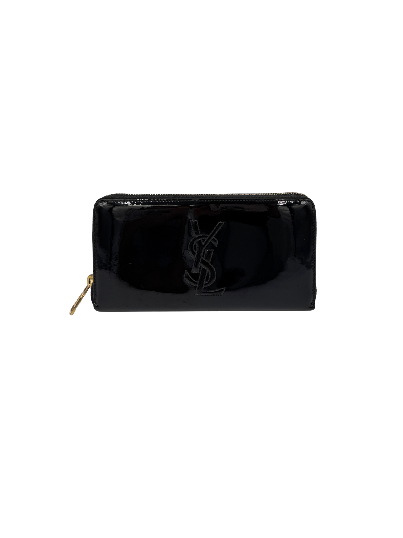 YSL Logo Continental Ziparound Wallet in Black Patent Leather