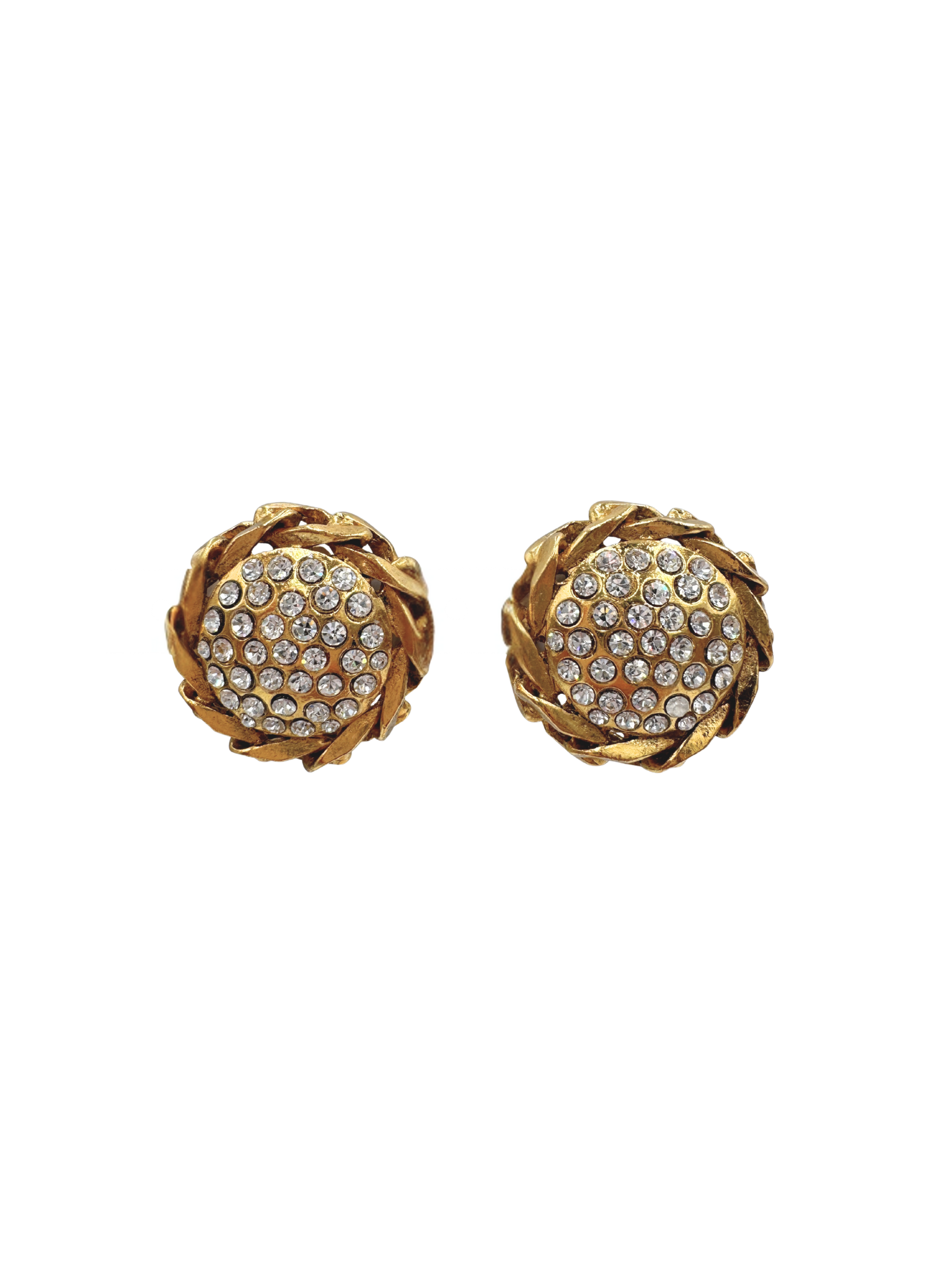 Vintage Crystal Studded XL Earrings in 24k Plated Gold