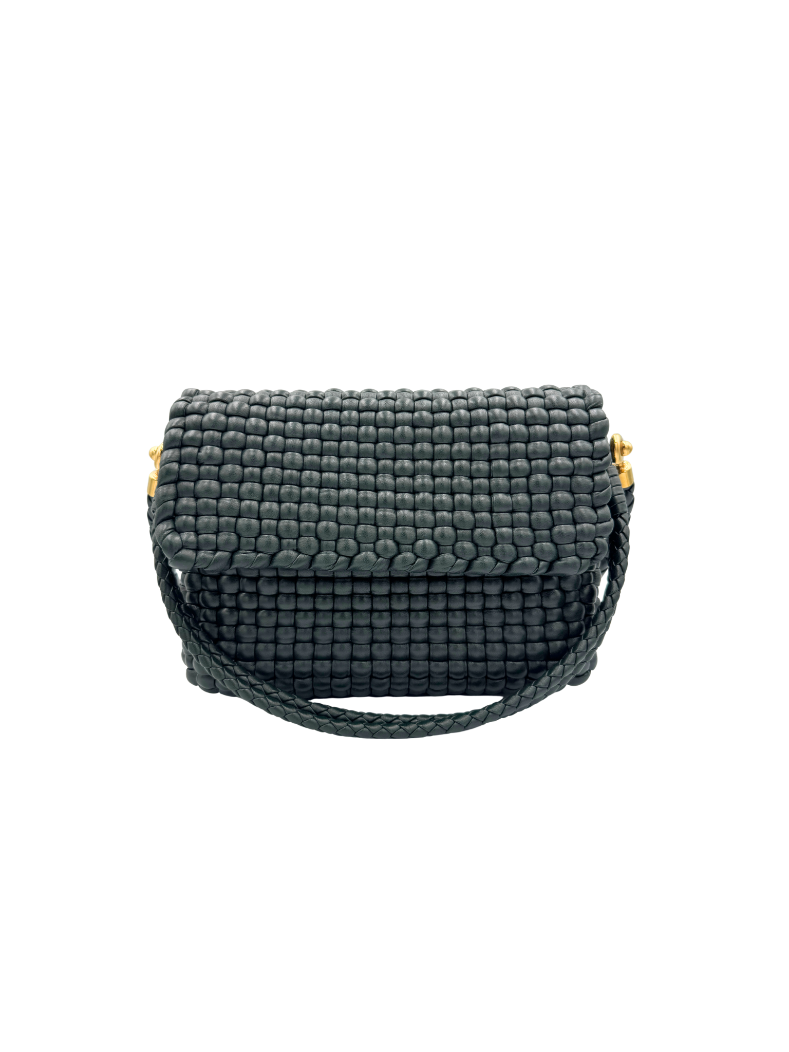 Swing Shoulder Bag in Dark Green Intrecciato Woven Leather