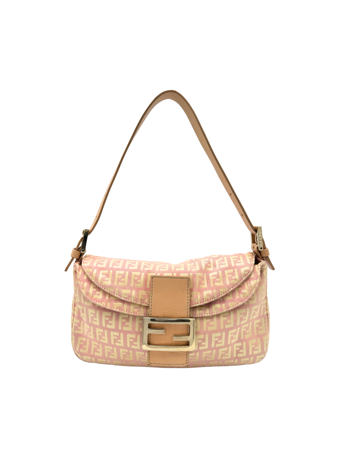 Vintage Zucchino FF Baguette Shoulder Bag in Pink and Ivory Monogram Canvas