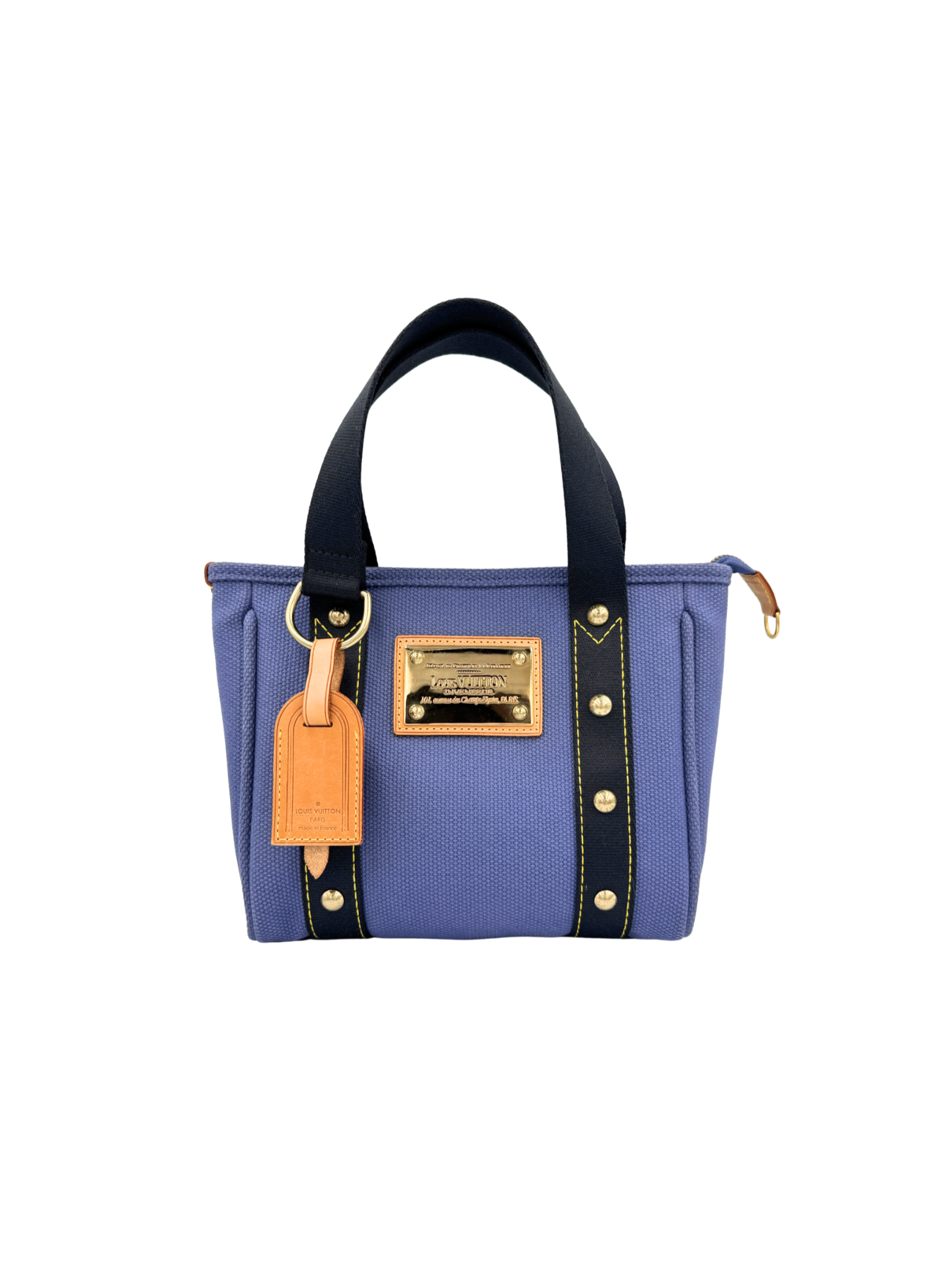 Small Shopping Tote Bag with Logo Plaque in Blue Canvas