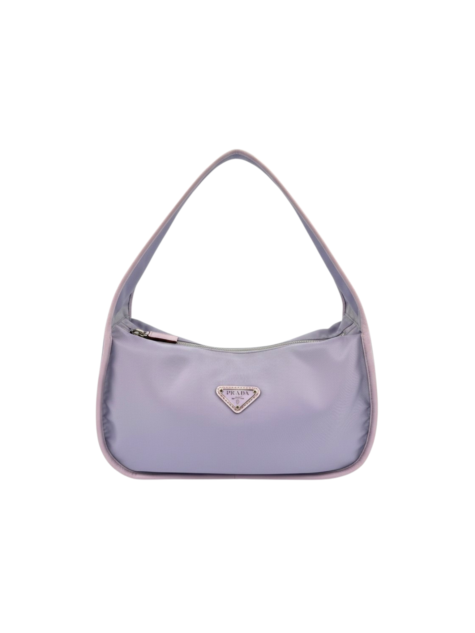 Classic Triangle Logo Plate Shoulder Bag in Lilac Nylon with Leather Trim